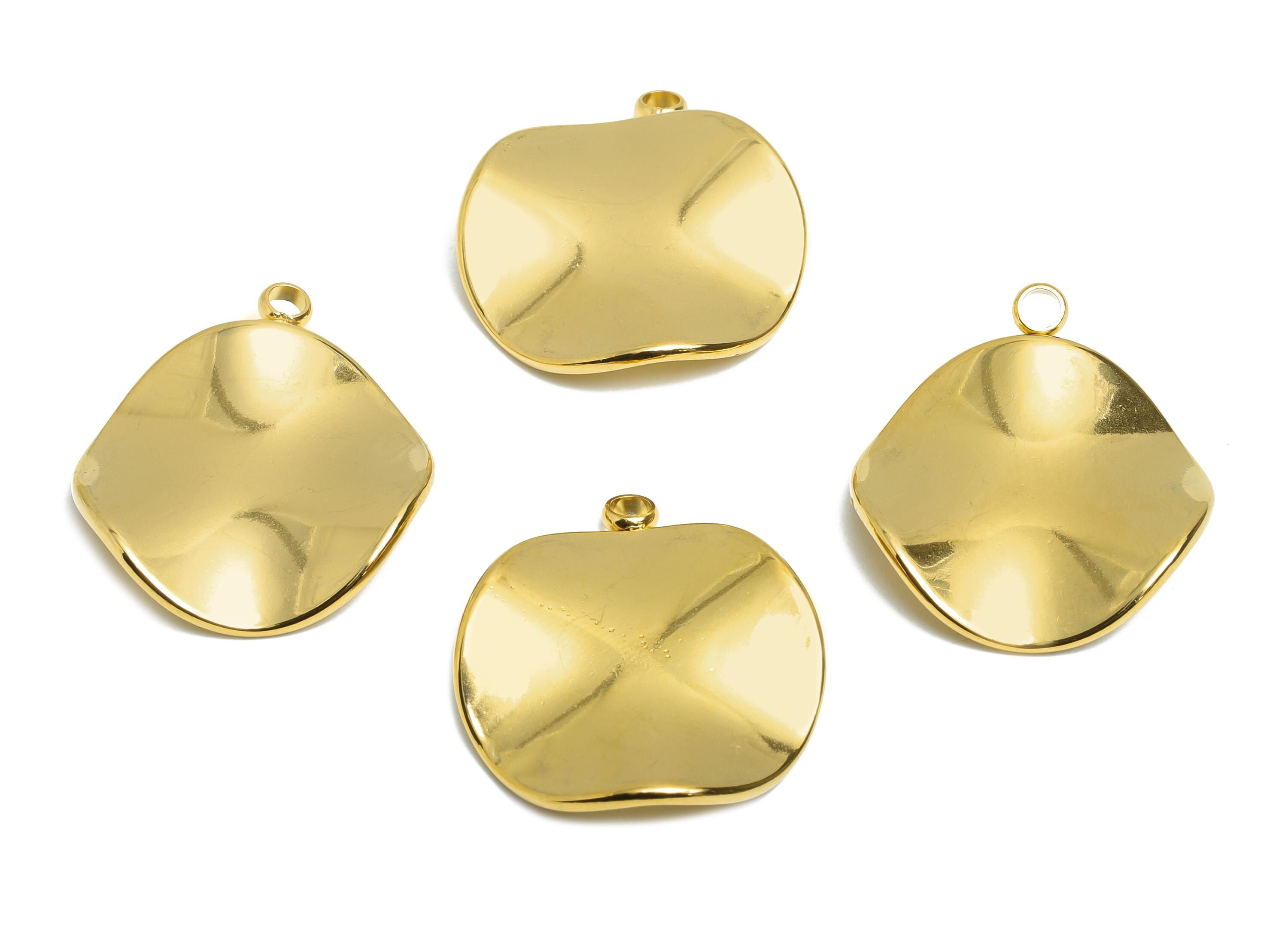 Stainless Steel Wave Pendant - Unique Metal Wave Necklace Pendant - Abstract Handmade Jewelry - 18K Vacuum Plated - 27x23.86x2.2mm - SS2188G - DOMEDBAZAAR