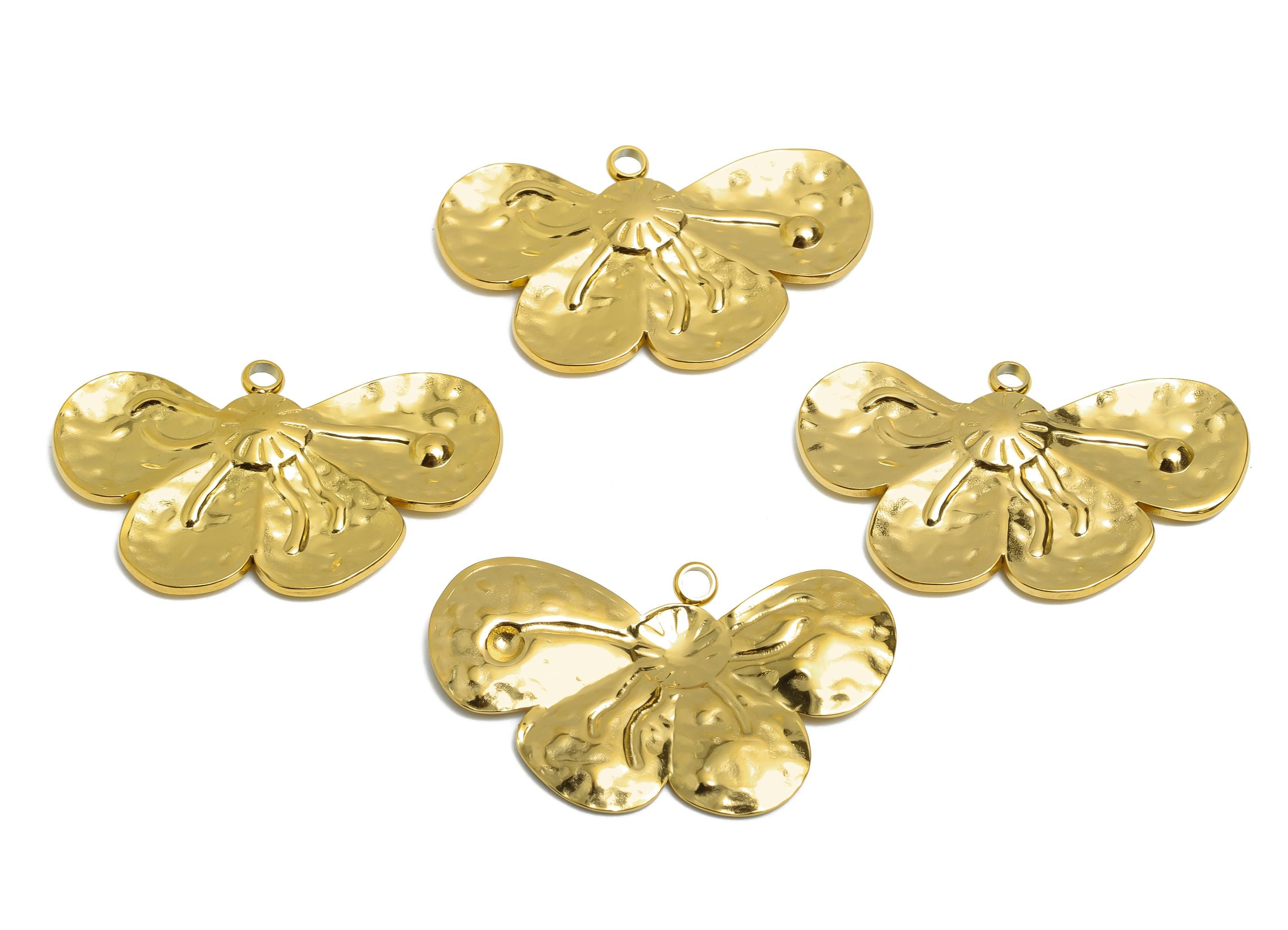 Steel Petal Pendant - Artisan Flower Pendant for Necklace - Hammered Botanical Floral Pendant - 18K Vacuum Plated - 23x38.6x2mm - SS2205G - DOMEDBAZAAR