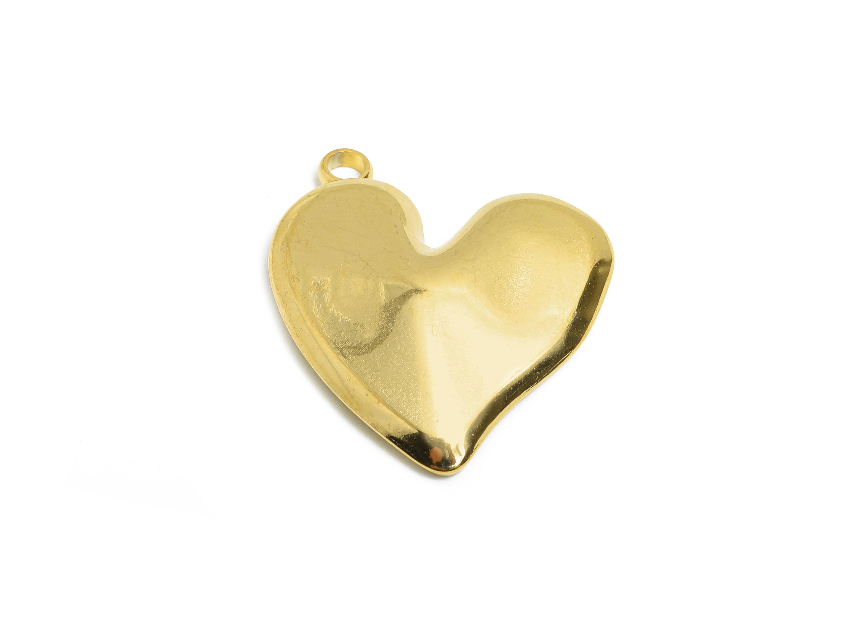 Stainless Steel Heart Pendant - Antique Metal Heart Necklace Pendant - Classic Handmade Jewelry - 18K Vacuum Plated - 27x23x3.99mm - SS2194G - DOMEDBAZAAR