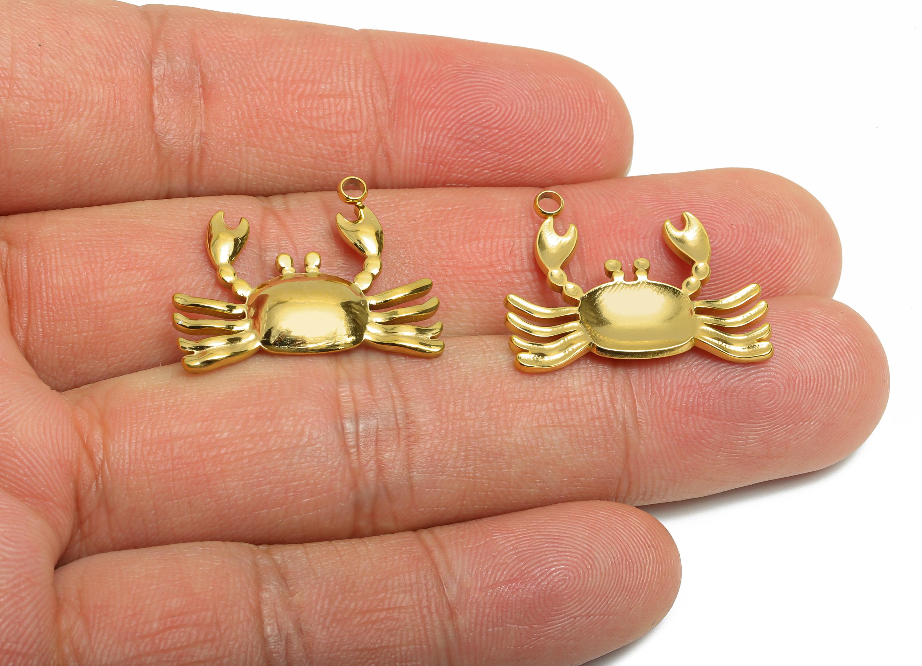 Steel Crab Pendant - Crab Marine Jewelry Charm - Ocean-Inspired Jewelry - Steel Jewelry DIY - 18K Vacuum Plated - 19.7x24.66x1.8mm - SS2197G - DOMEDBAZAAR