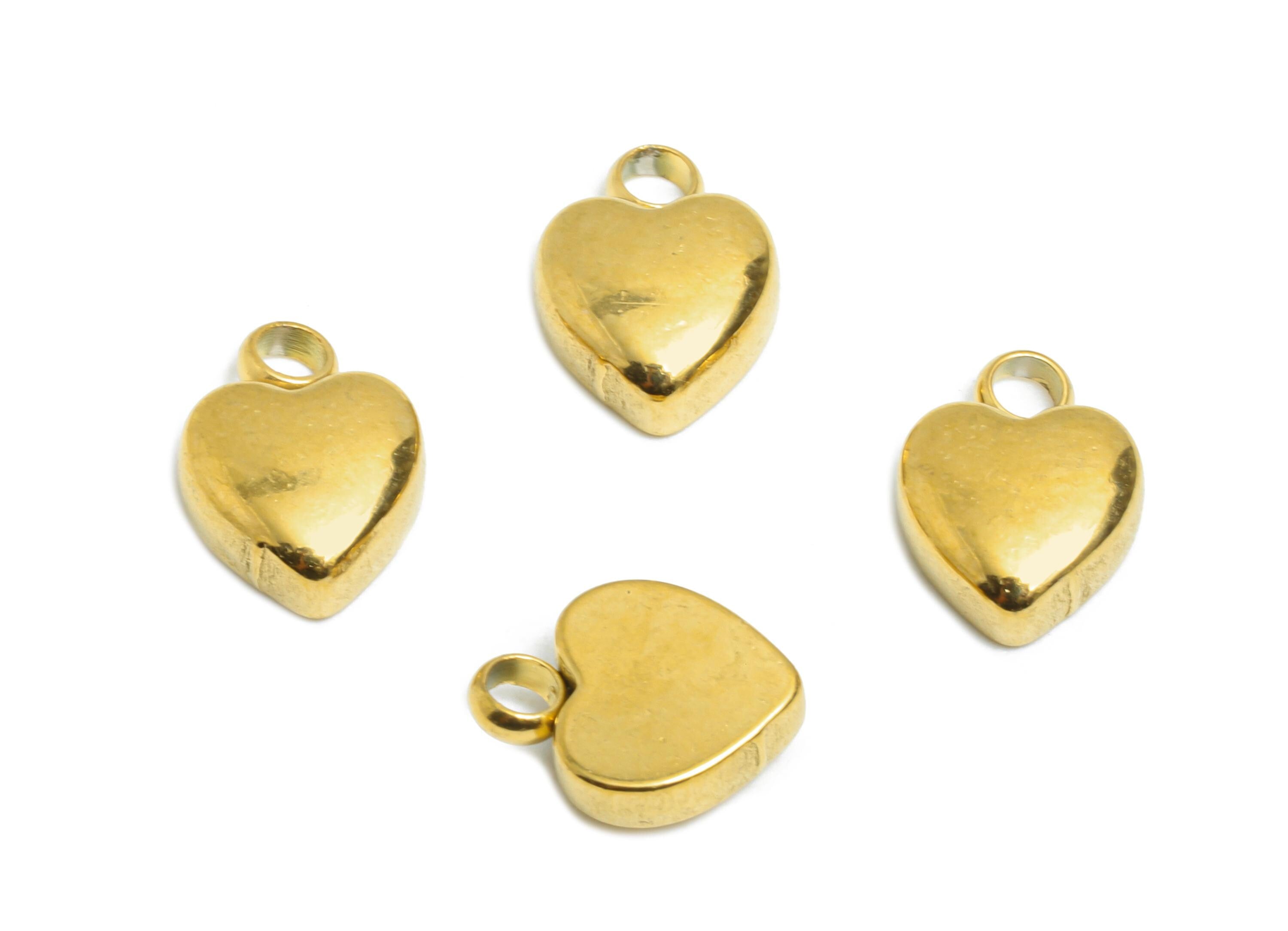 Stainless Steel Heart Charm - Simple Golden Heart Bracelet Charm - Romantic Love Charms - 18K Real Vacuum Plated - 9.5x7.09x2.98mm - SS2208G