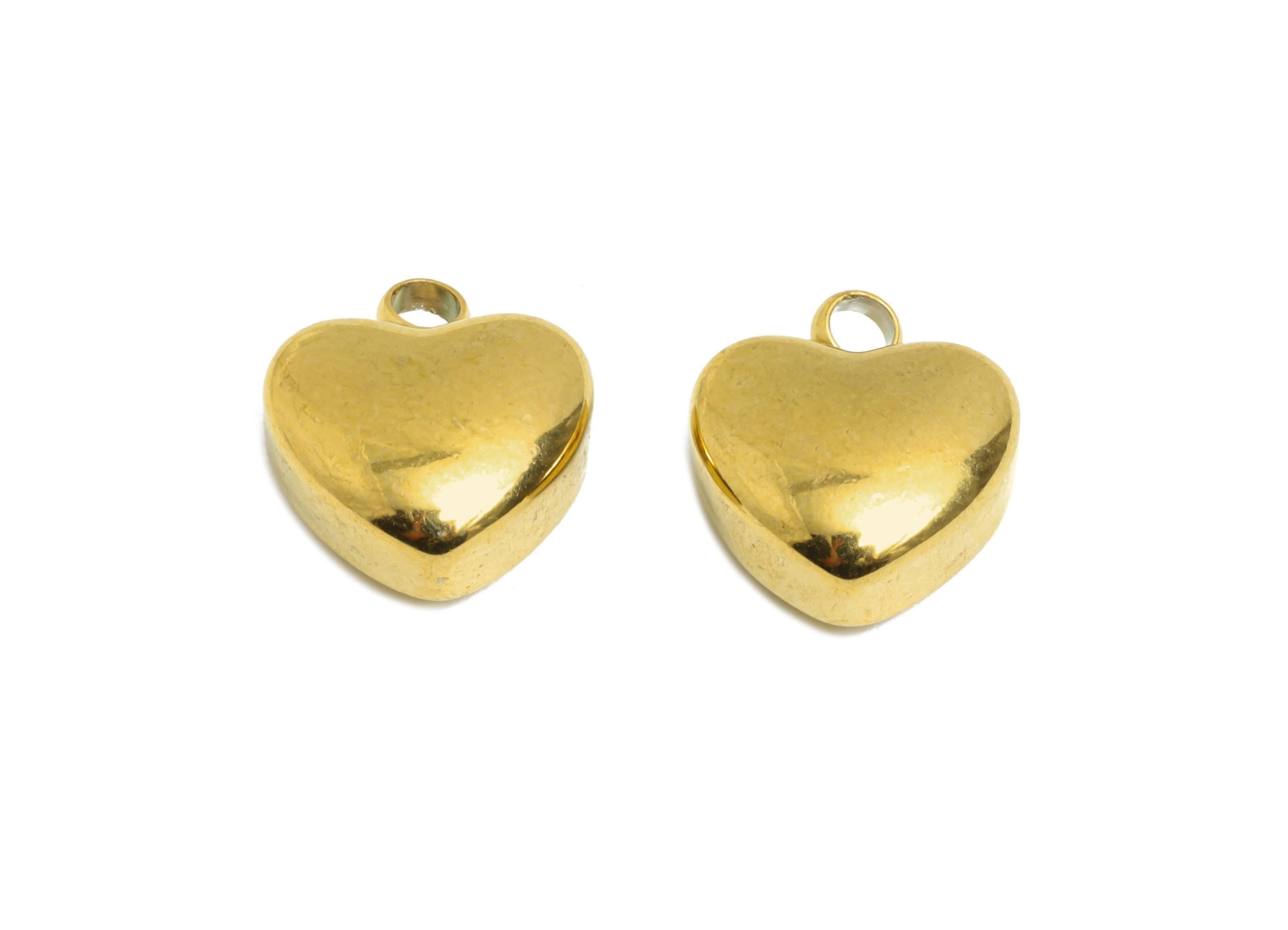 Stainless Steel Heart Charms - Classic Golden Heart Bracelet Charm - Romantic Heart Charms - 18K Real Vacuum Plated - 11.17x10x5mm - SS2196G