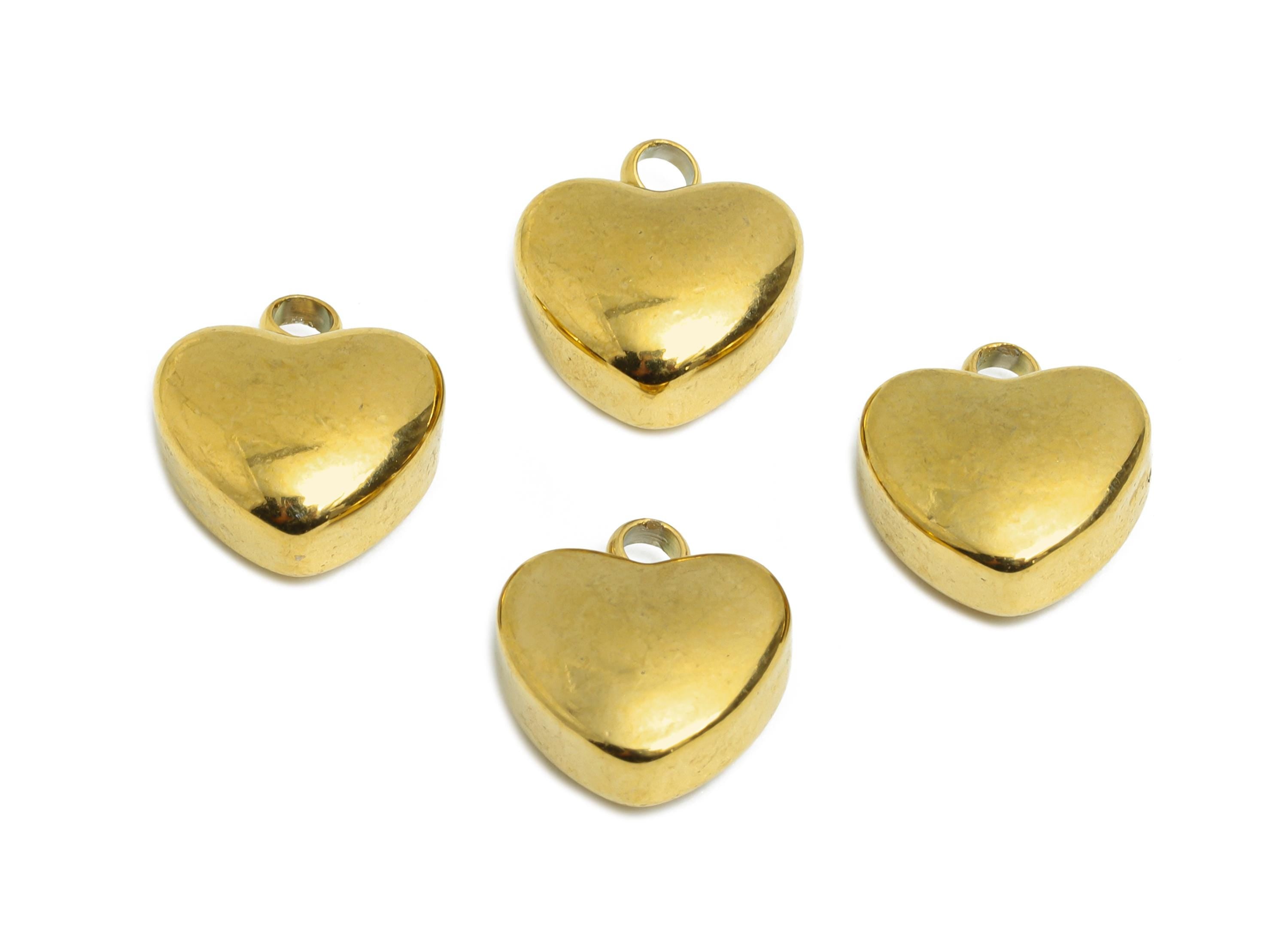Stainless Steel Heart Charms - Classic Golden Heart Bracelet Charm - Romantic Heart Charms - 18K Real Vacuum Plated - 11.17x10x5mm - SS2196G