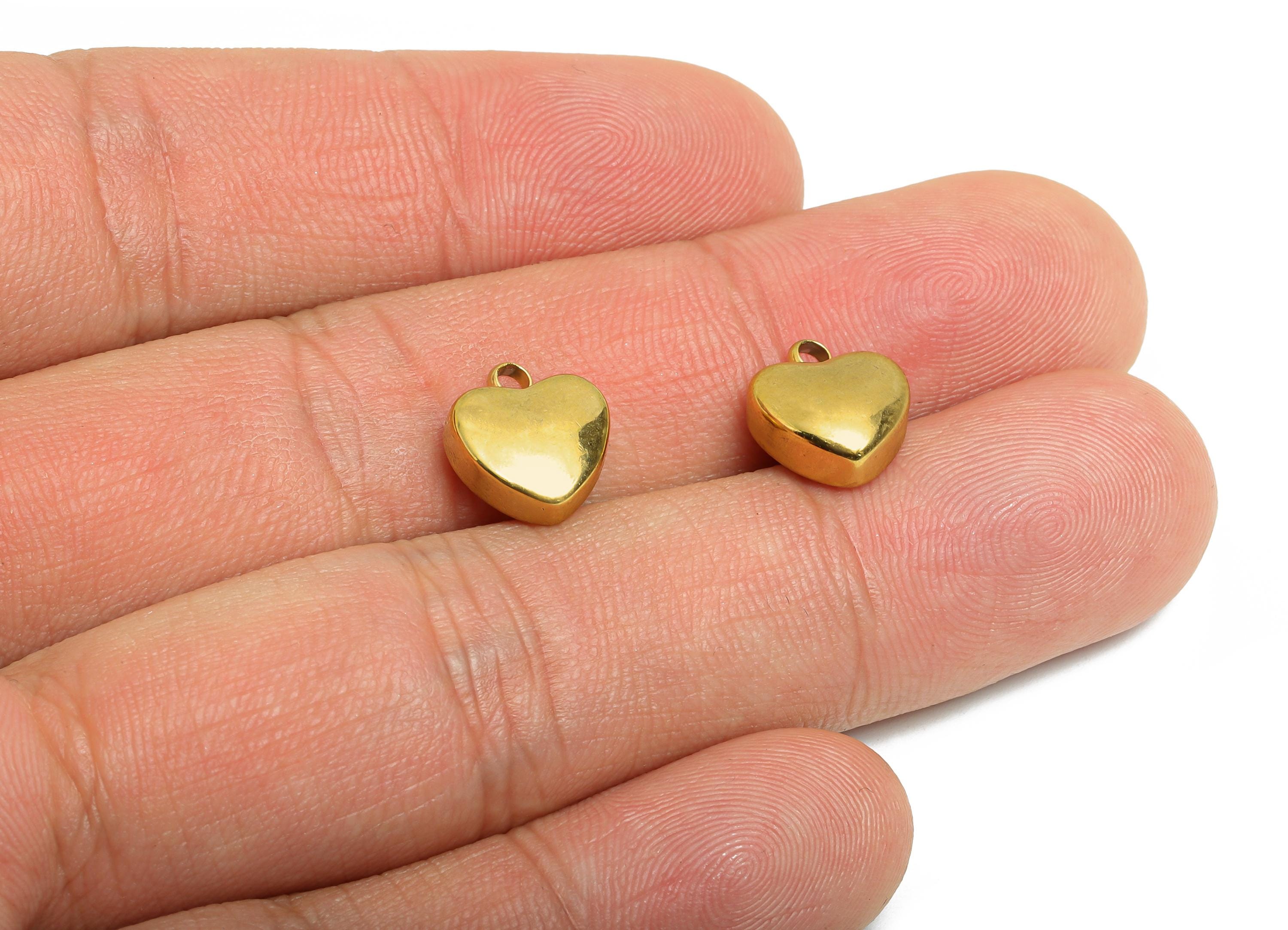 Stainless Steel Heart Charms - Classic Golden Heart Bracelet Charm - Romantic Heart Charms - 18K Real Vacuum Plated - 11.17x10x5mm - SS2196G
