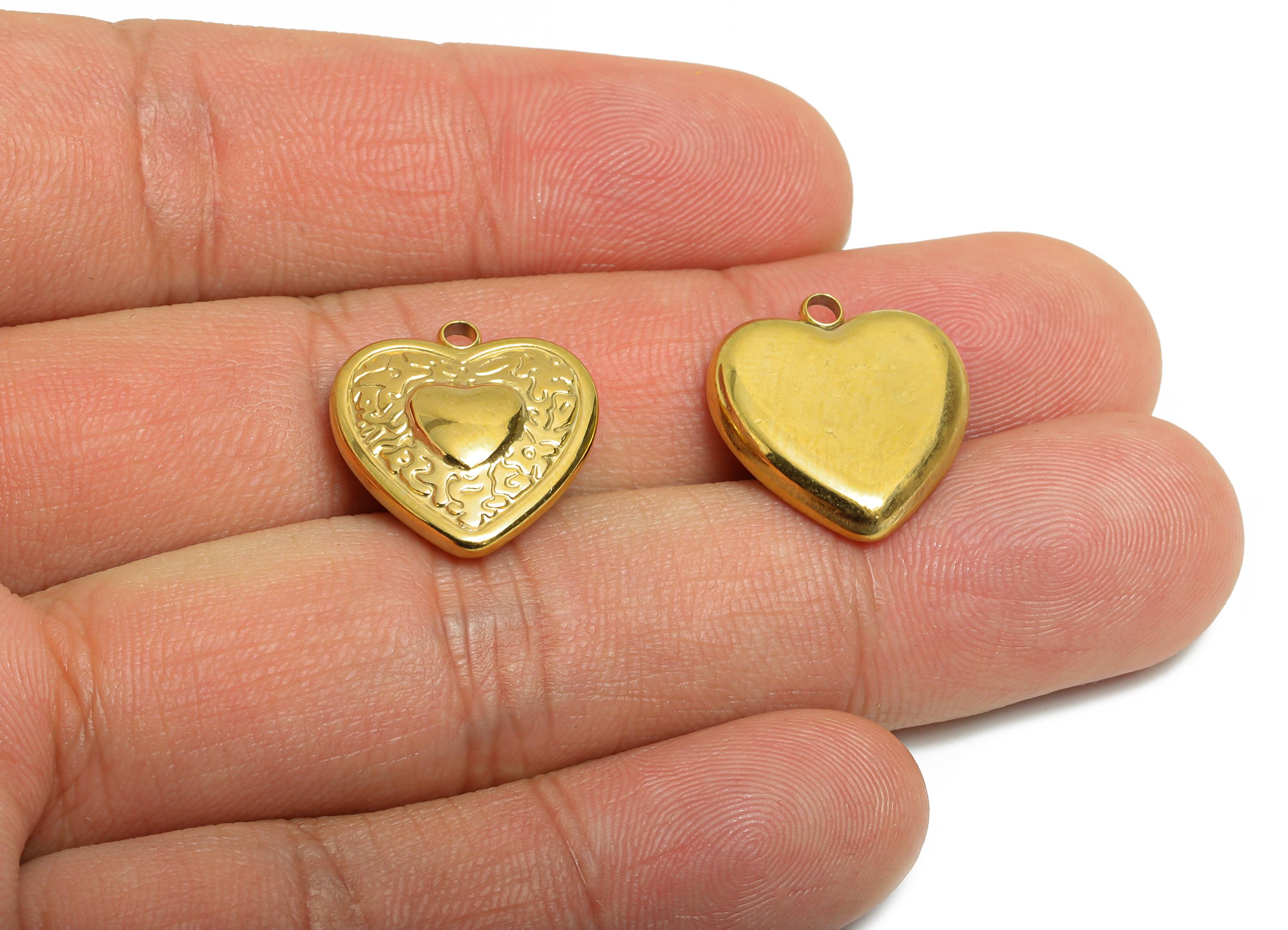 Steel Heart Pendant - Refined Golden Heart Charms - Unique Handmade Heart Jewelry - 18K Real Vacuum Plated - 18.54x16.55x4.42mm - SS2192G - DOMEDBAZAAR