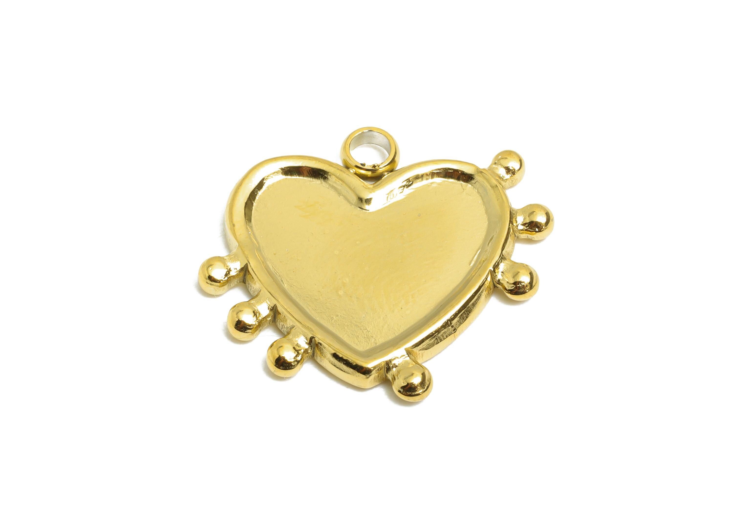 Stainless Steel Heart Charm - Vintage Heart Pendant for Necklace - Romantic Steel Heart Charm - 18K Vacuum Plated - 18.8x22.7x2.9mm -SS2203G - DOMEDBAZAAR