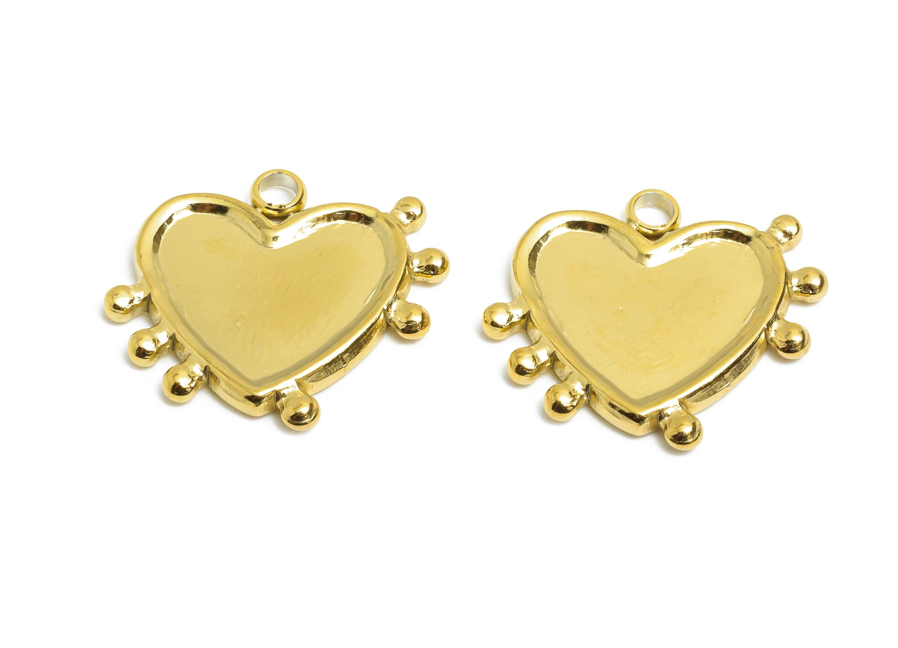 Stainless Steel Heart Charm - Vintage Heart Pendant for Necklace - Romantic Steel Heart Charm - 18K Vacuum Plated - 18.8x22.7x2.9mm -SS2203G - DOMEDBAZAAR