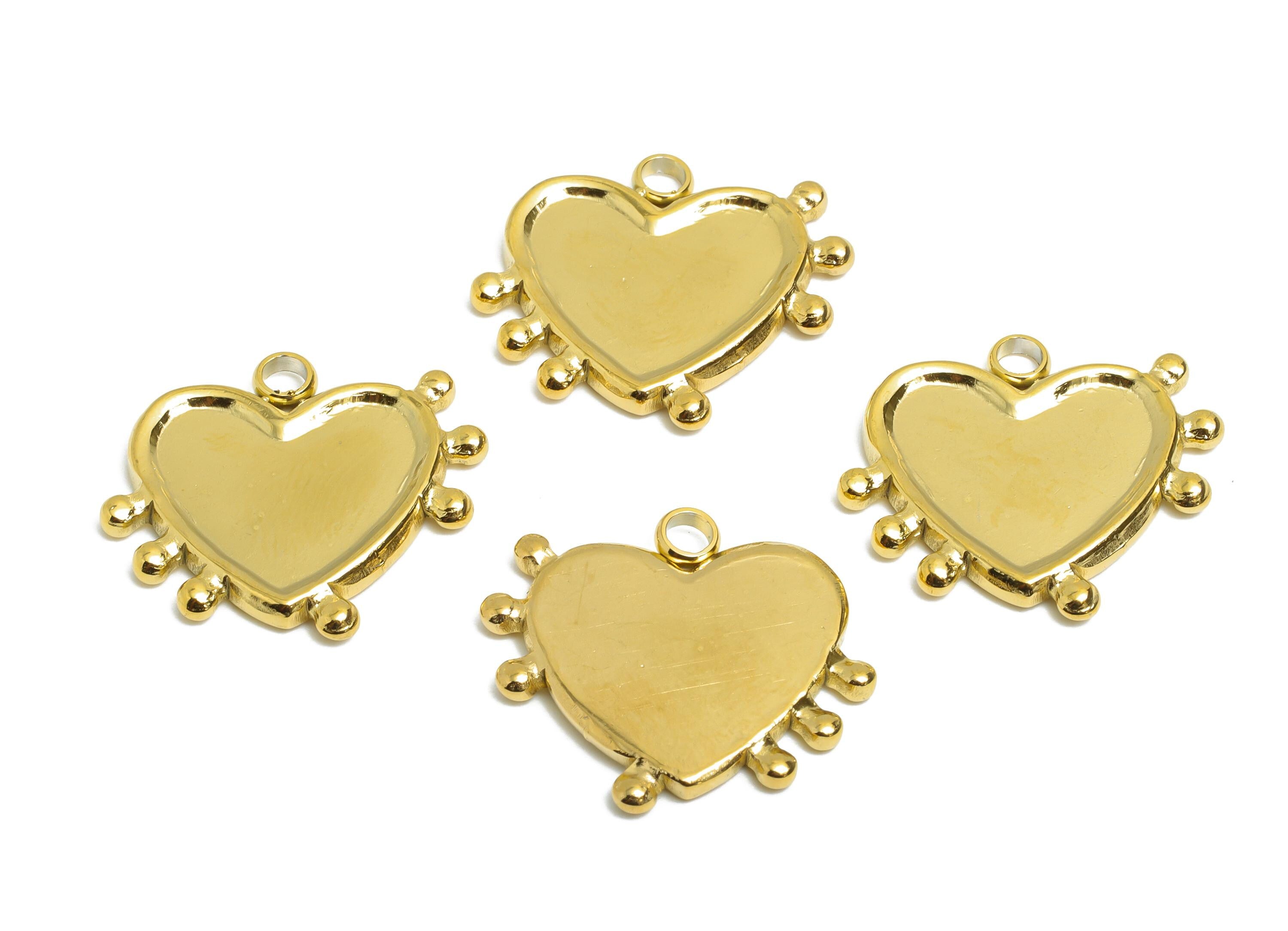 Stainless Steel Heart Charm - Vintage Heart Pendant for Necklace - Romantic Steel Heart Charm - 18K Vacuum Plated - 18.8x22.7x2.9mm -SS2203G - DOMEDBAZAAR