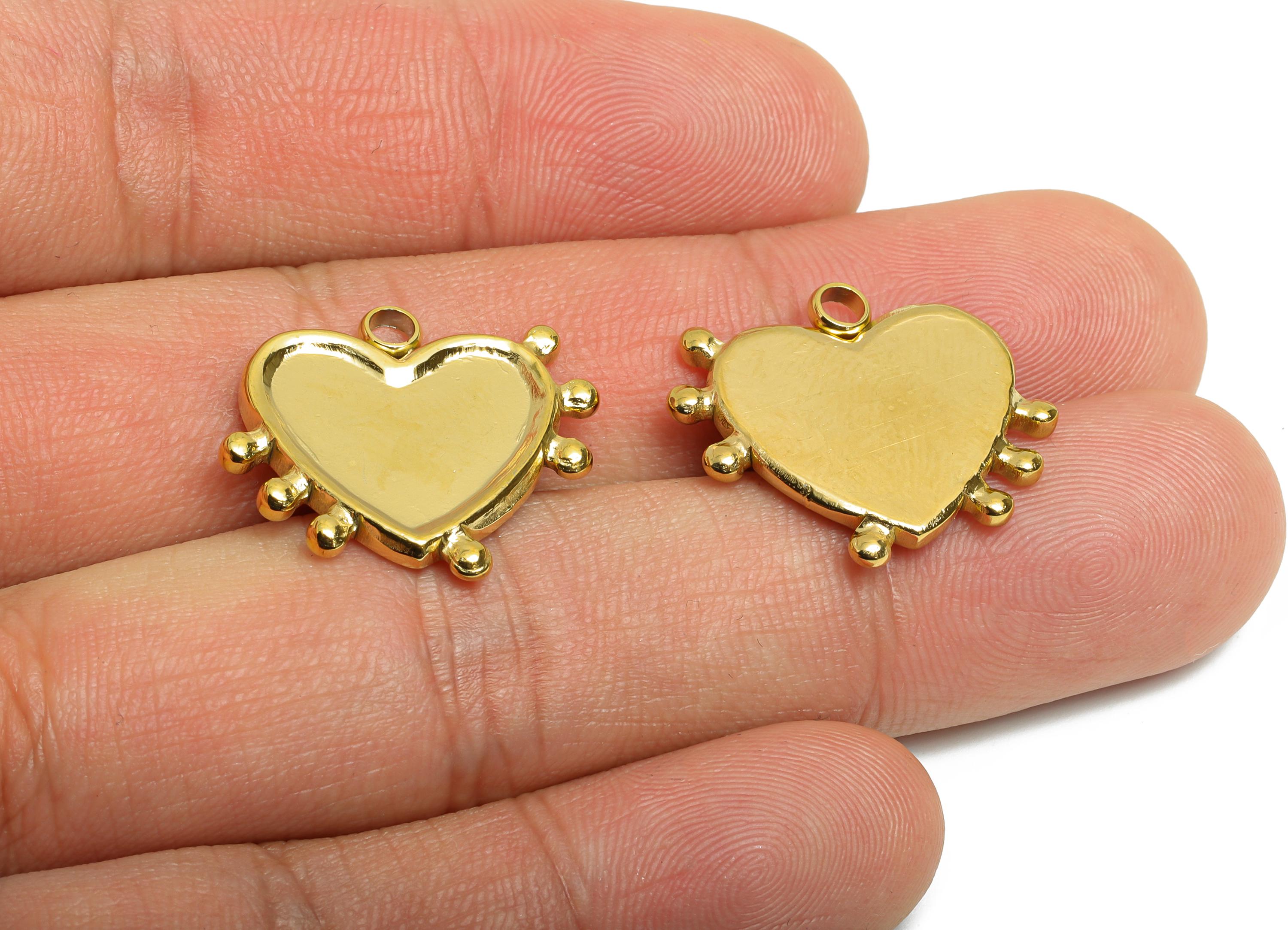 Stainless Steel Heart Charm - Vintage Heart Pendant for Necklace - Romantic Steel Heart Charm - 18K Vacuum Plated - 18.8x22.7x2.9mm -SS2203G - DOMEDBAZAAR