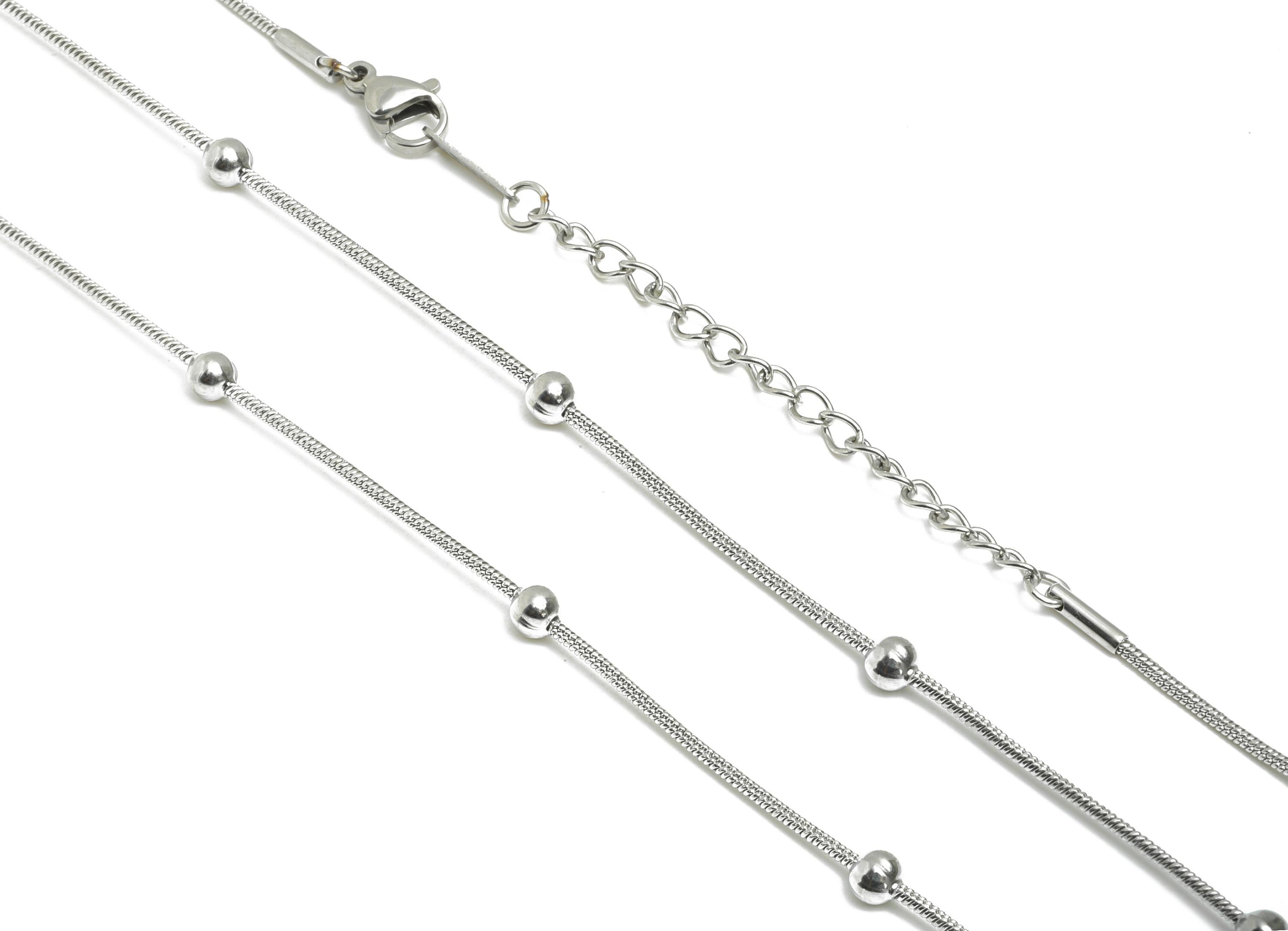 45+5cm Steel Bead Chain Necklace - 1.2mm Beaded Snake Chain - Adjustable Chain Jewelry - Stainless Steel Chain Necklace - 28x4x4mm -SS2583