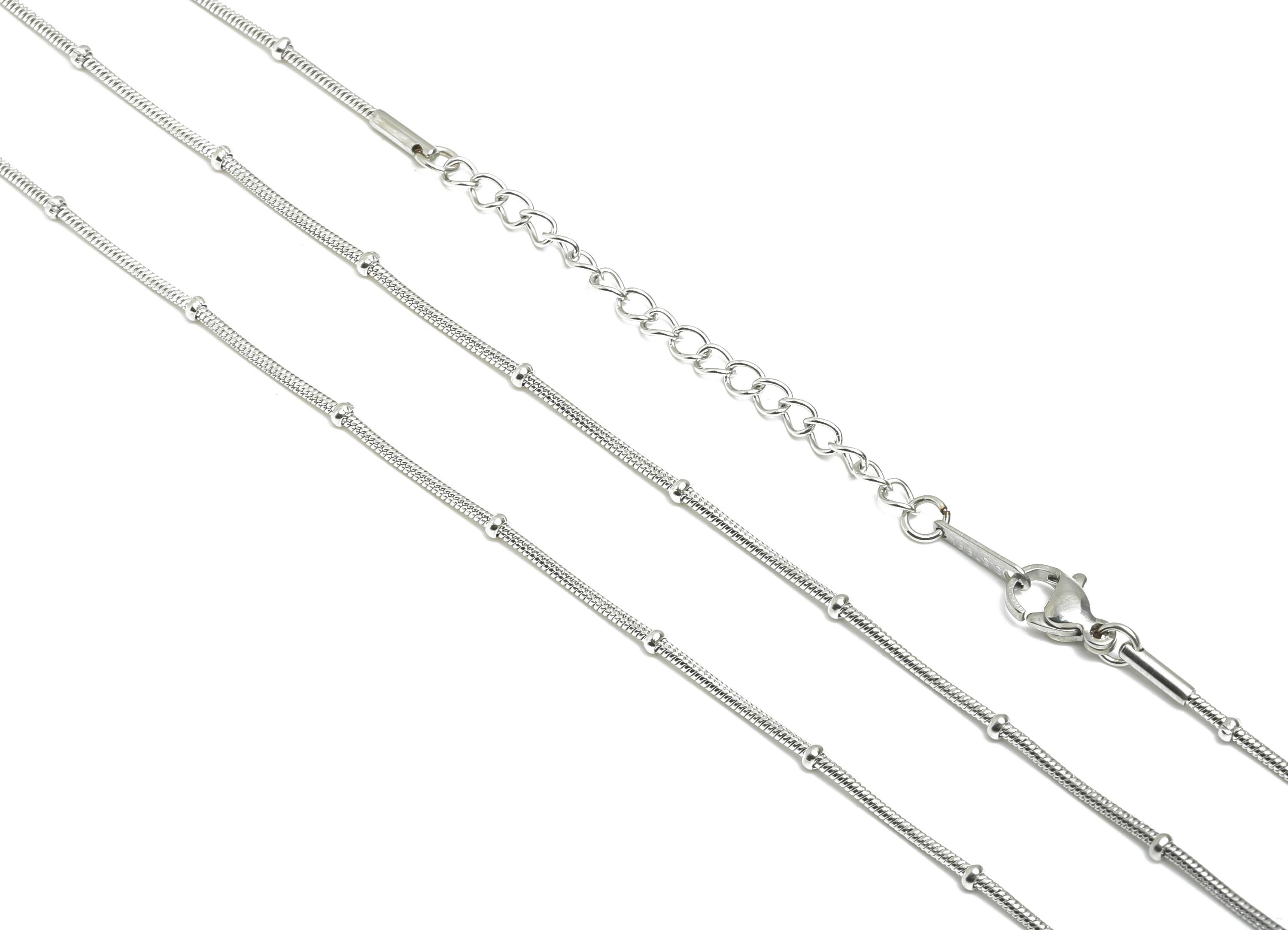 45+5cm Steel Bead Chain Necklace - 1.2mm Beaded Snake Chain - Adjustable Chain Jewelry - Stainless Steel Chain Necklace - 17x2x1mm -SS2582