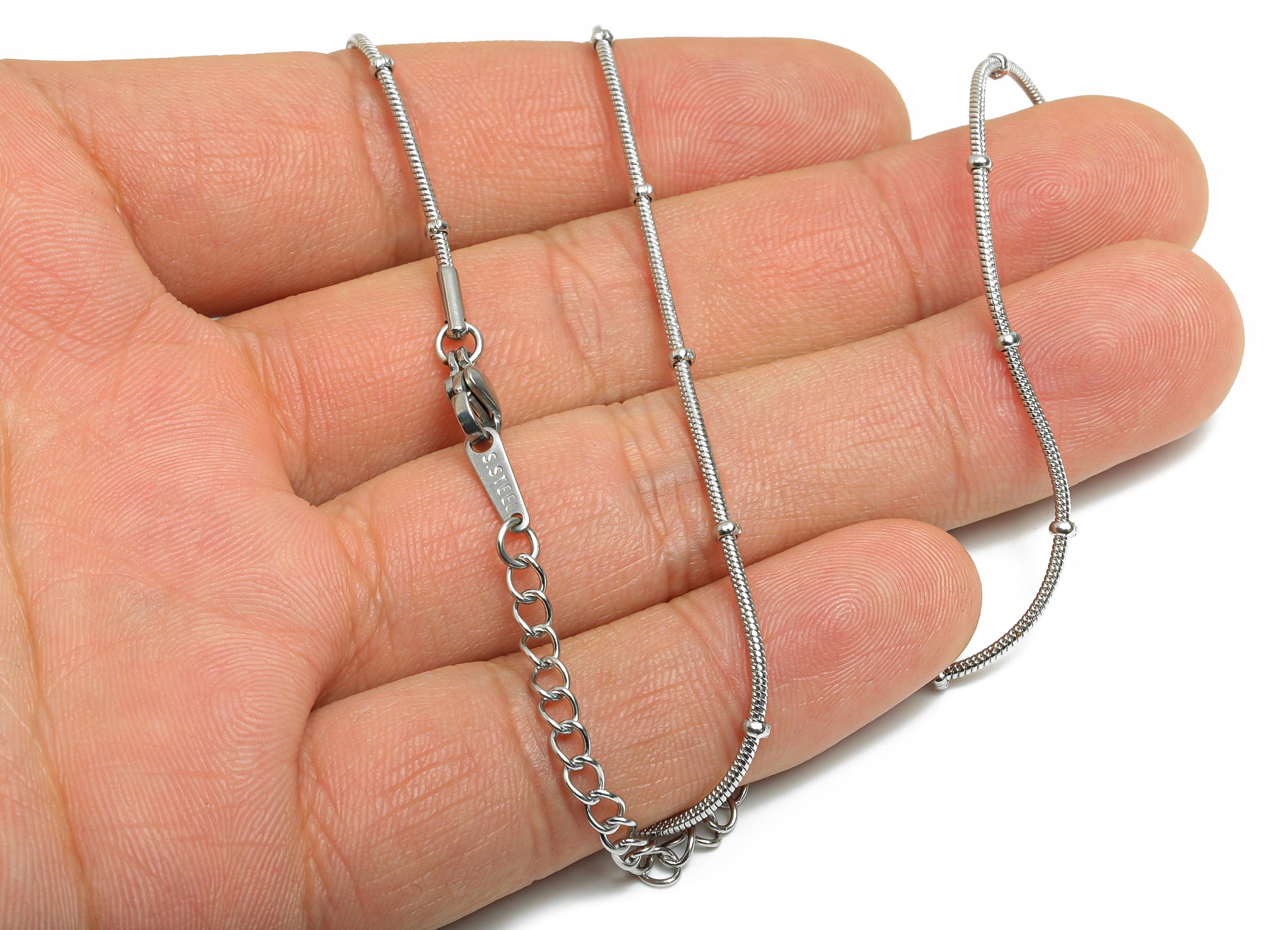 45+5cm Steel Bead Chain Necklace - 1.2mm Beaded Snake Chain - Adjustable Chain Jewelry - Stainless Steel Chain Necklace - 17x2x1mm -SS2582