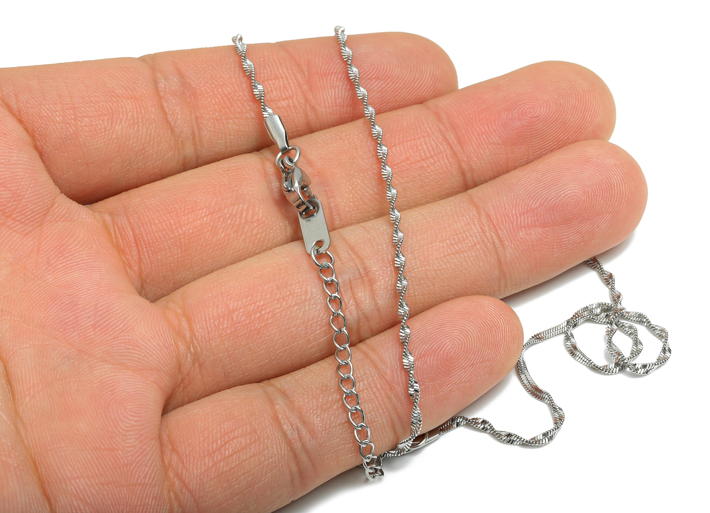 45+5cm Steel Twisted Rope Chain Necklace - Dainty Rope Chain Necklace - Unisex Minimalist Jewelry -  Steel Chain Necklace - 1x0.4mm - SS2579