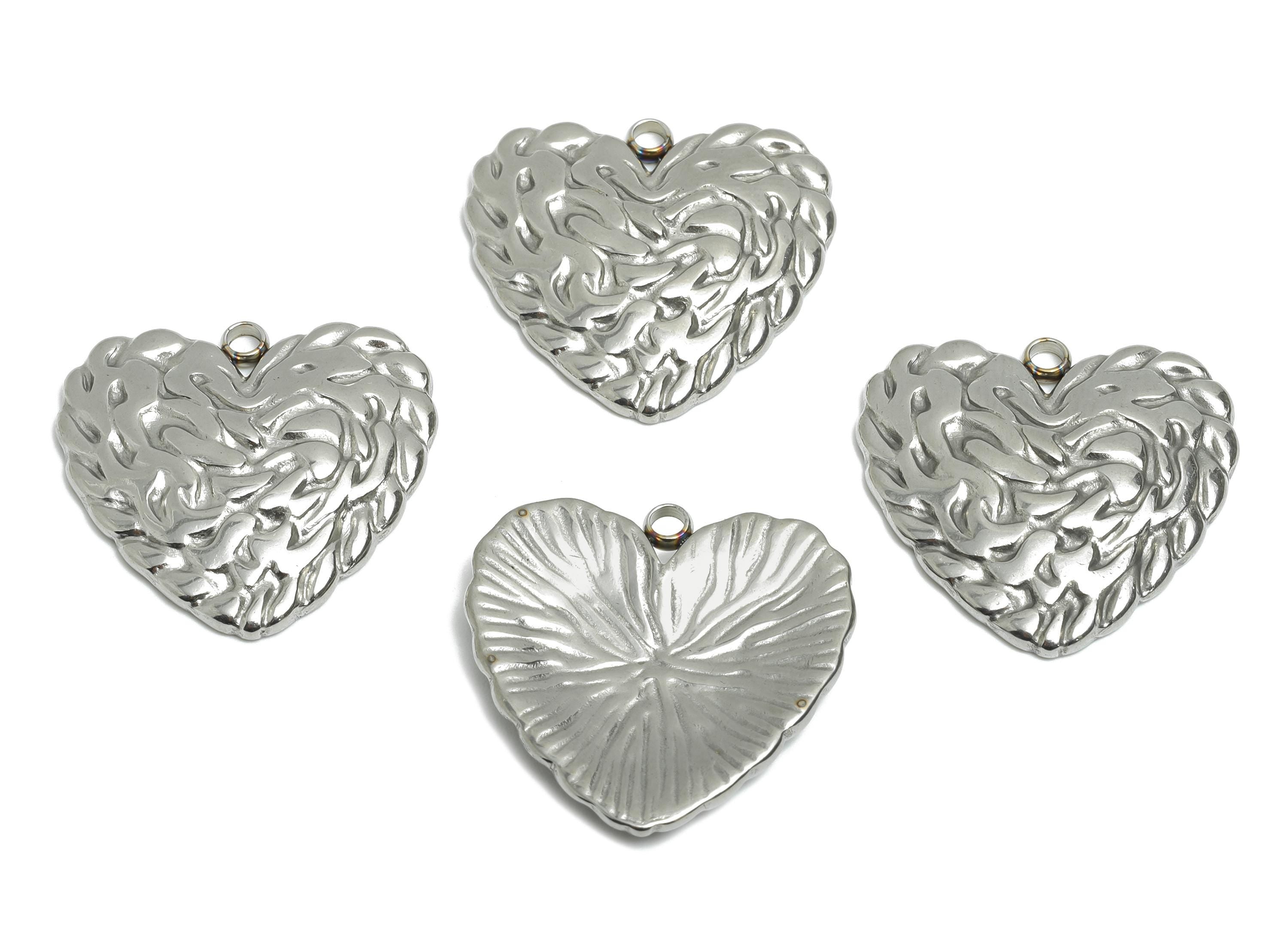Steel Heart Pendant - Textured Heart Necklace Charms - Modern Punk Heart Jewelry Piece - Abstract Heart Jewelry - 22x22.15x2.48mm - SS2551 - DOMEDBAZAAR