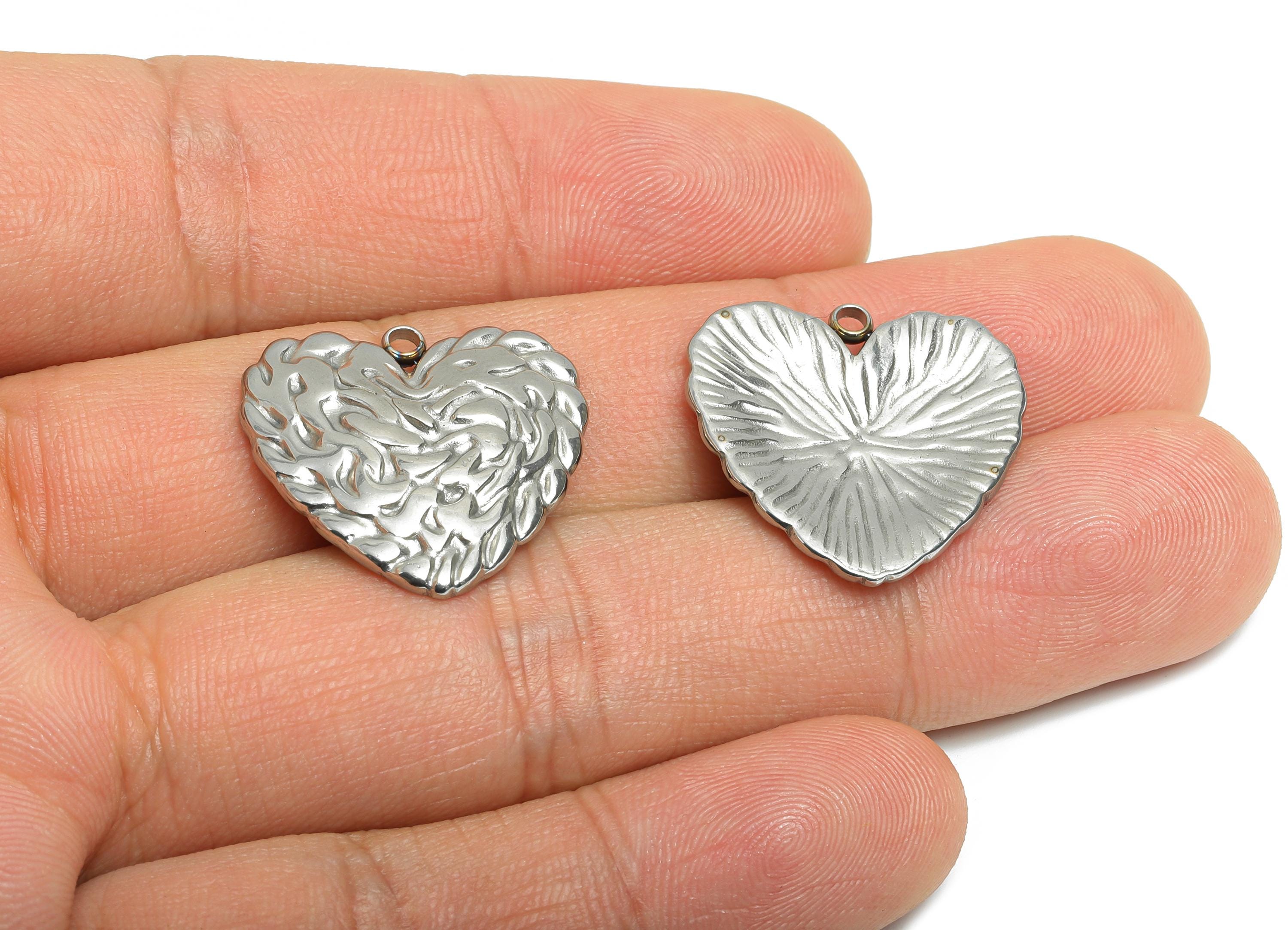Steel Heart Pendant - Textured Heart Necklace Charms - Modern Punk Heart Jewelry Piece - Abstract Heart Jewelry - 22x22.15x2.48mm - SS2551 - DOMEDBAZAAR