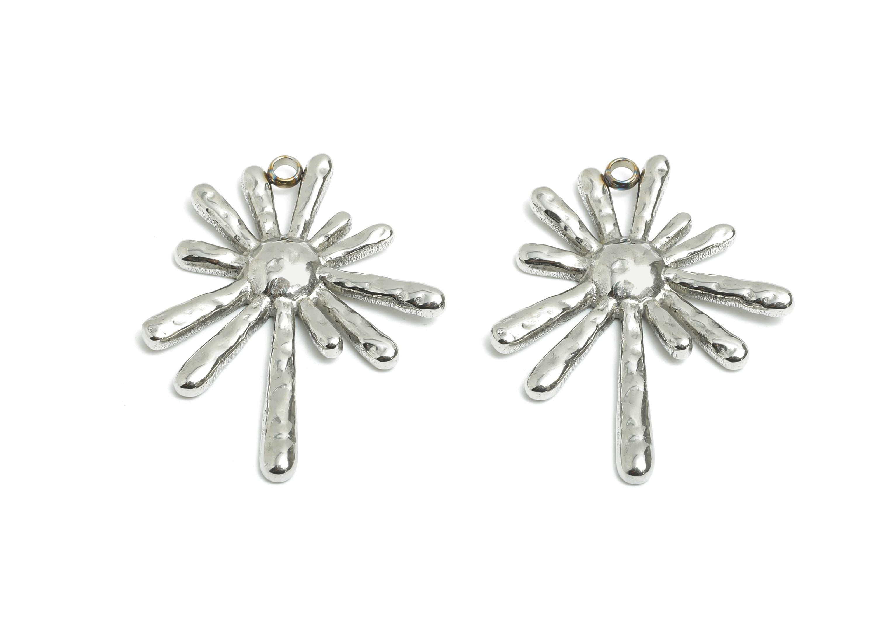 Stainless Steel Sunburst Charms - Steel Starburst Pendant - Minimalist Cosmic Starburst Charms - Steel Jewelry - 30.5x24.7x2.89mm - SS2539 - DOMEDBAZAAR