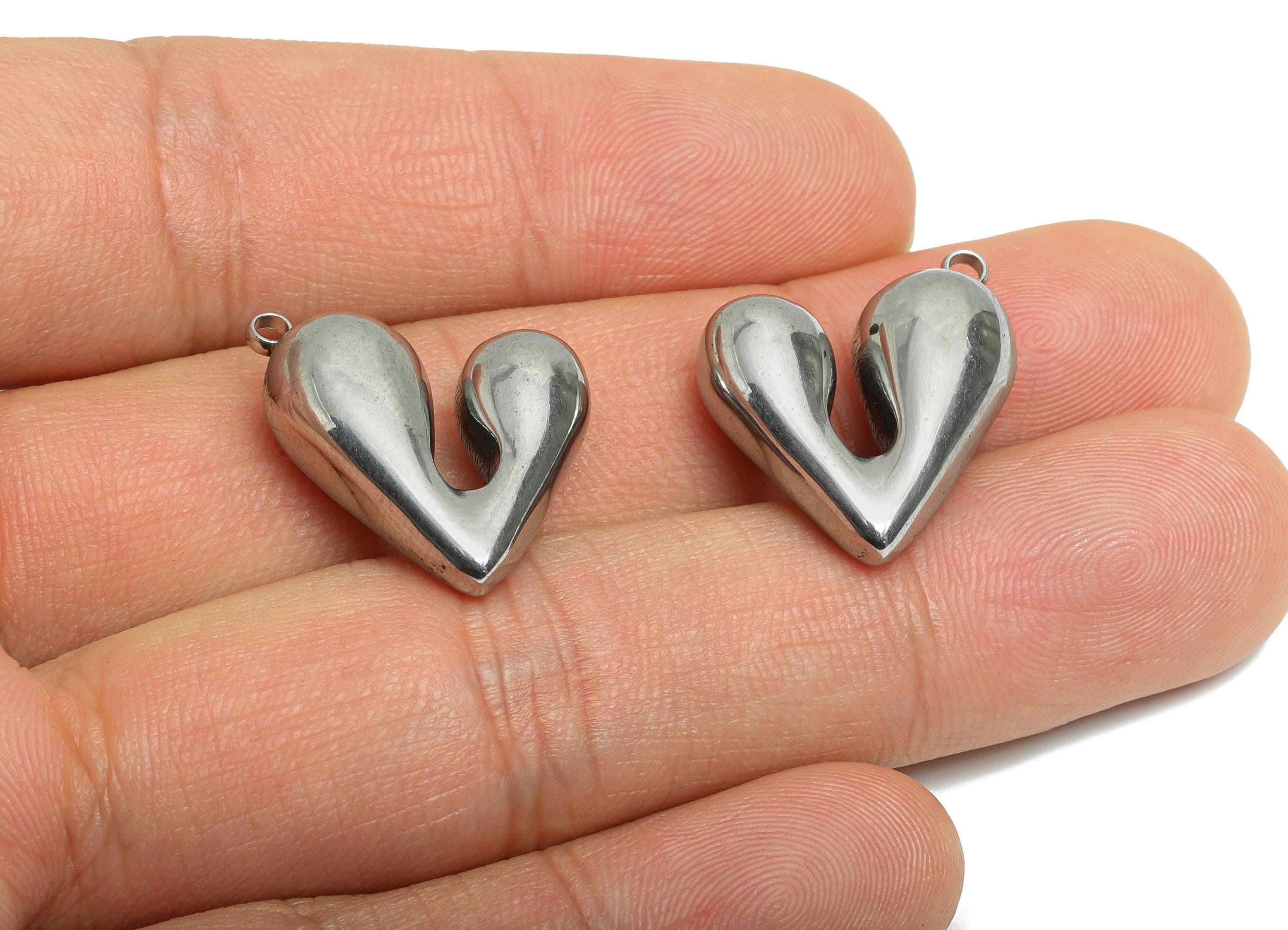 Steel Heart Pendant - Abstract Elegant Heart Necklace Pendant - Sleek Heart Jewelry Piece - Minimalist Jewelry - 18.12x21.24x8.05mm - SS2571 - DOMEDBAZAAR