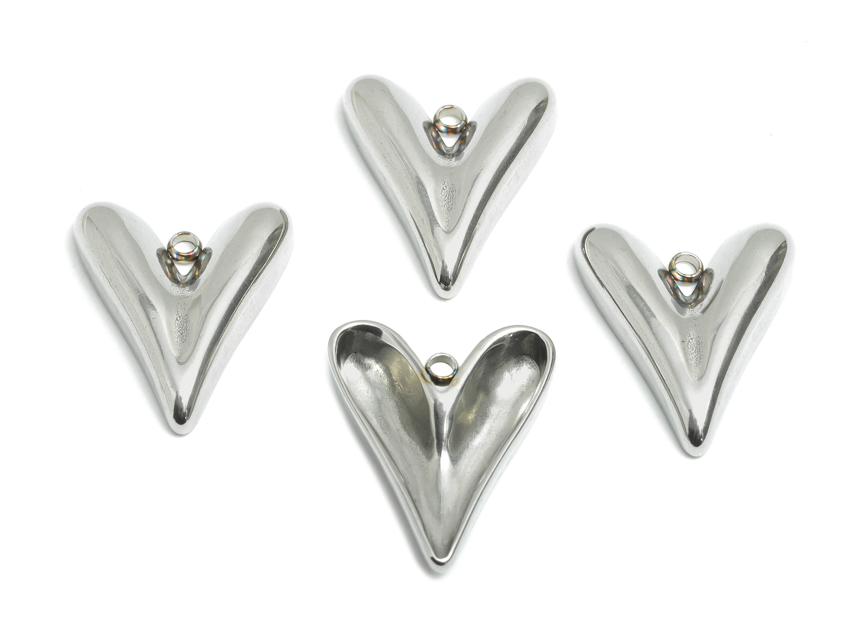 Stainless Steel Heart Charm - Minimalist Heart Necklace Pendant - Sleek Heart Jewelry Piece - Abstract Heart Jewelry - 23x18x4.7mm - SS2546 - DOMEDBAZAAR