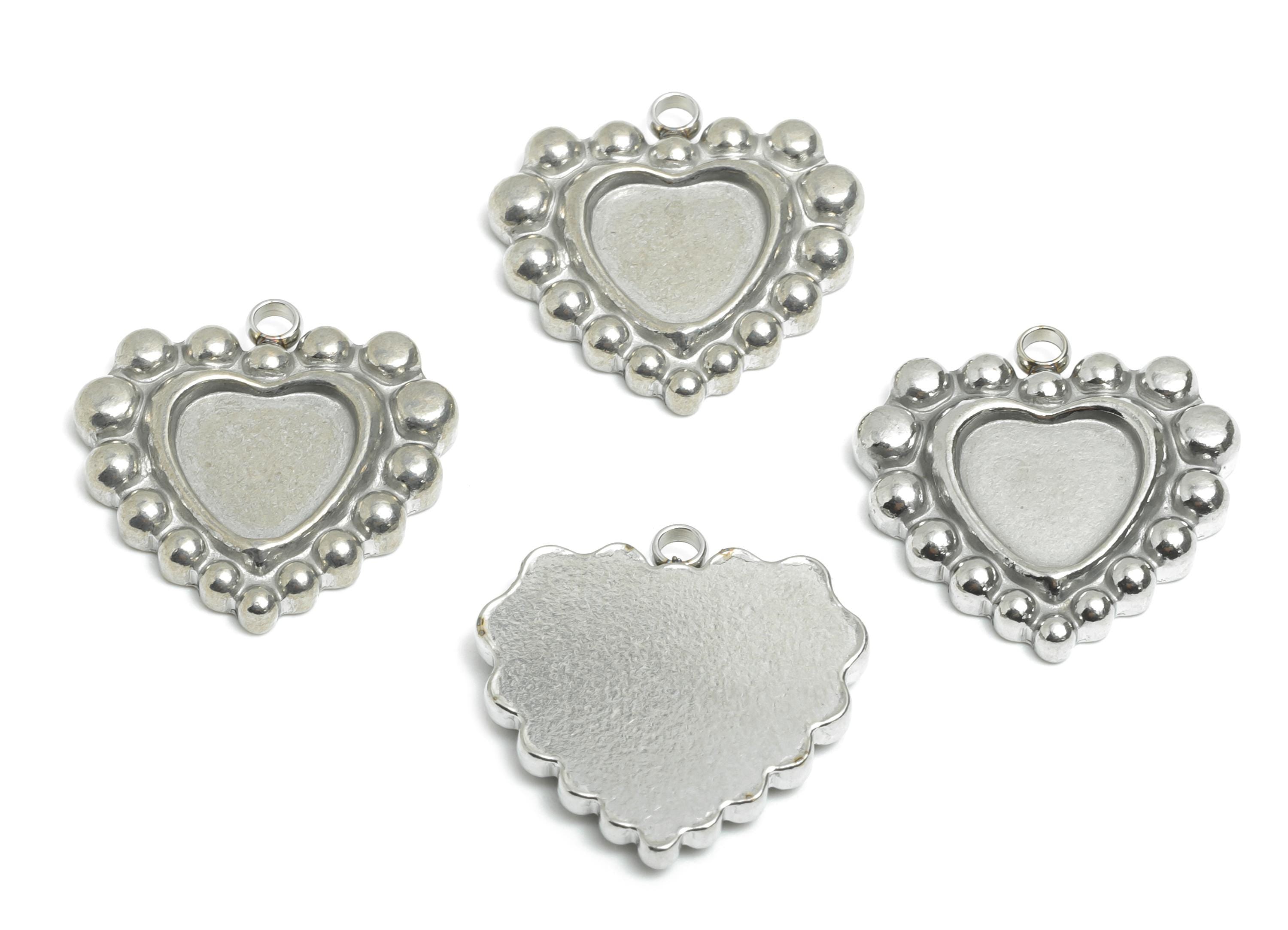 Stainless Steel Heart Charm - Vintage Looking Heart Charm - Steel Antique Looking Beaded Heart Charm - Steel Jewelry - 19x17.9x3mm - SS2576 - DOMEDBAZAAR