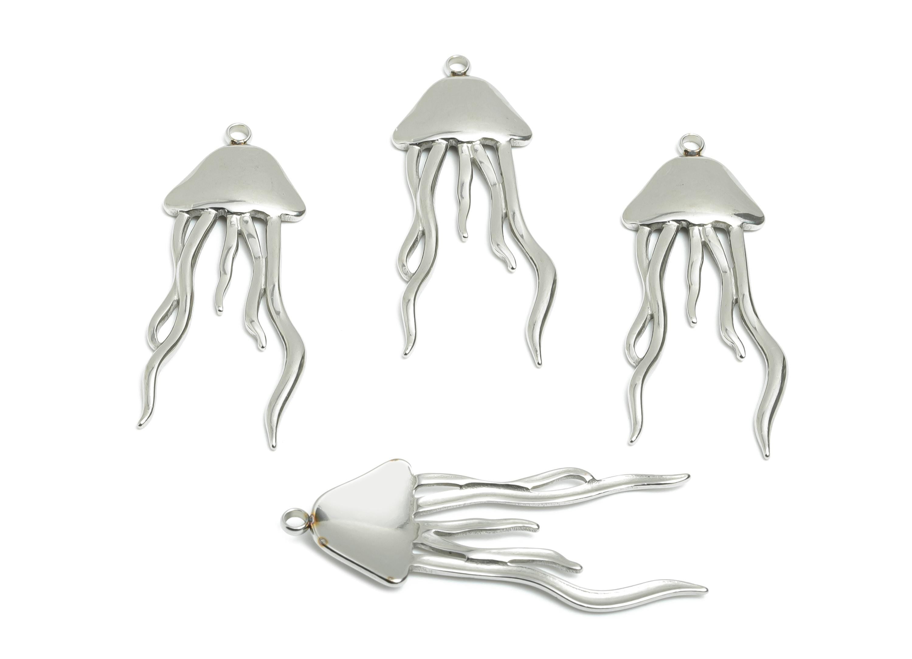 Stainless Steel Jellyfish Charm - Steel Sleek Marine Pendant - Minimalist Sea Life Jewelry Piece - Steel Jewelry - 29.9x14.6x2.56mm - SS2552 - DOMEDBAZAAR
