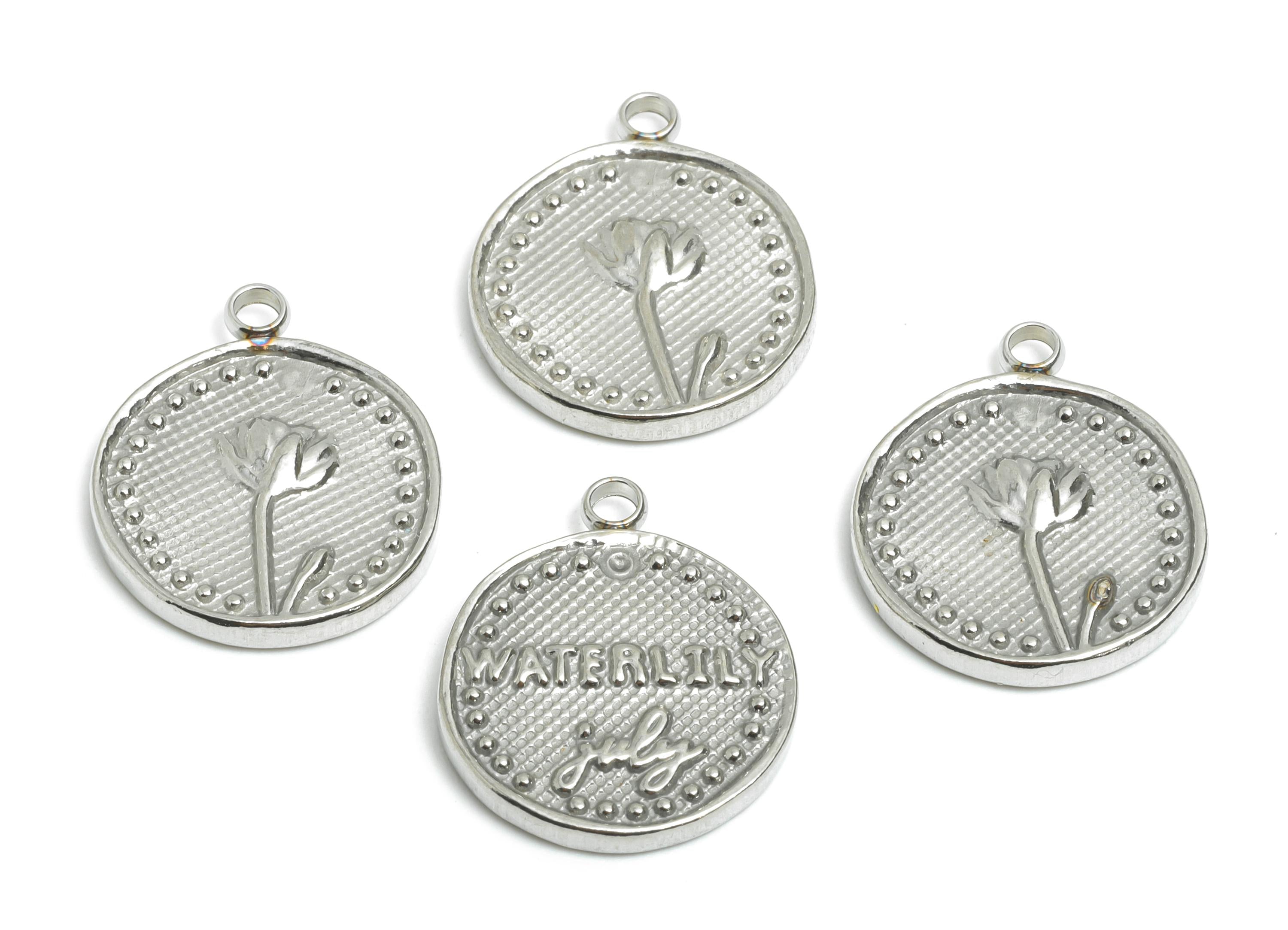 Steel Tulip Flower Pendant - Textured Steel Tulip Flower Charm - Spring Blossom Vintage Handmade Jewelry Supply - 18x15.3x2mm - SS2562 - DOMEDBAZAAR