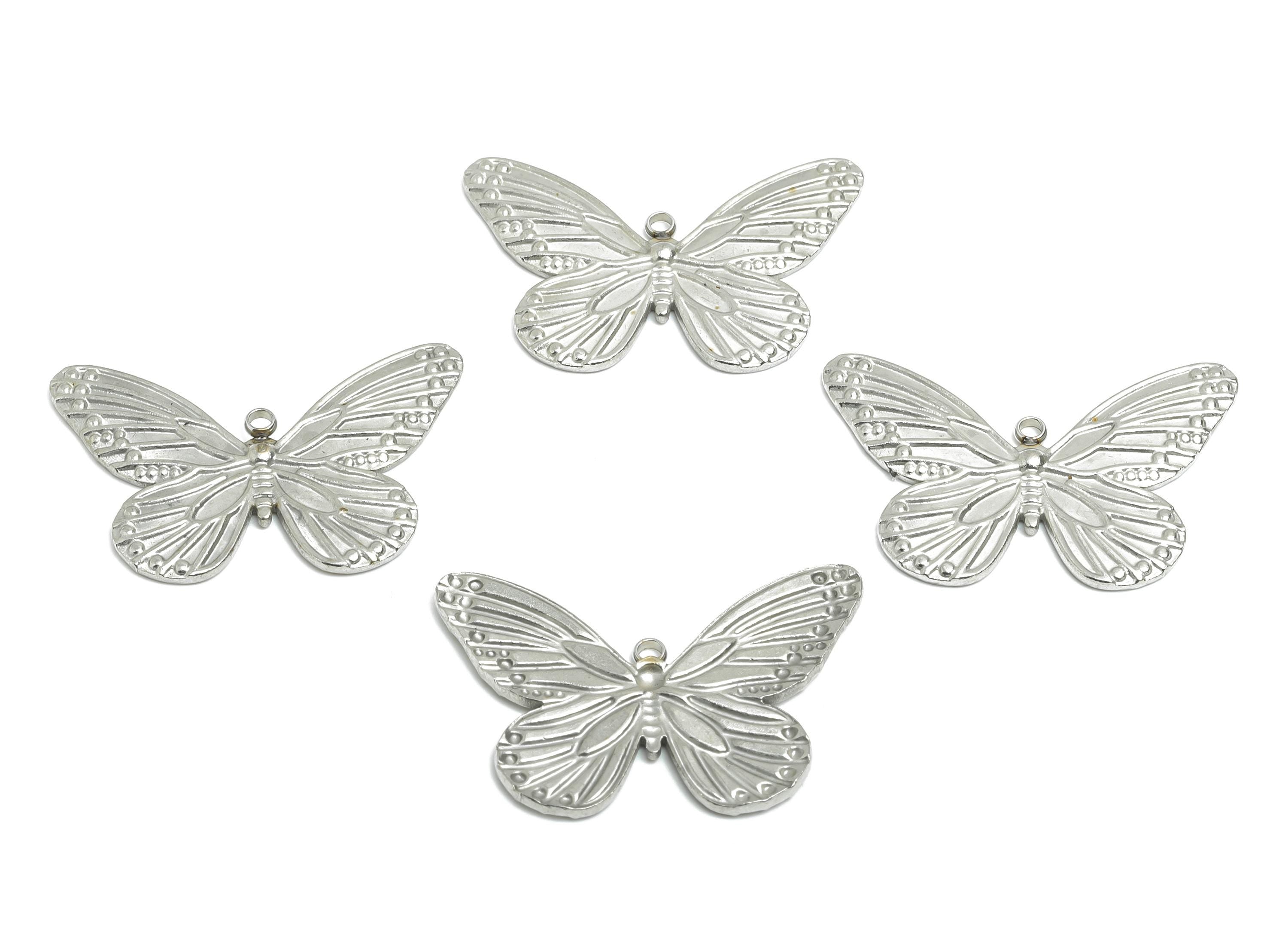 Steel Butterfly Pendant - Textured Butterfly Necklace Pendant - Delicate Butterfly Ornament - Steel Jewelry - 24.45x35.66x1.85mm - SS2538 - DOMEDBAZAAR