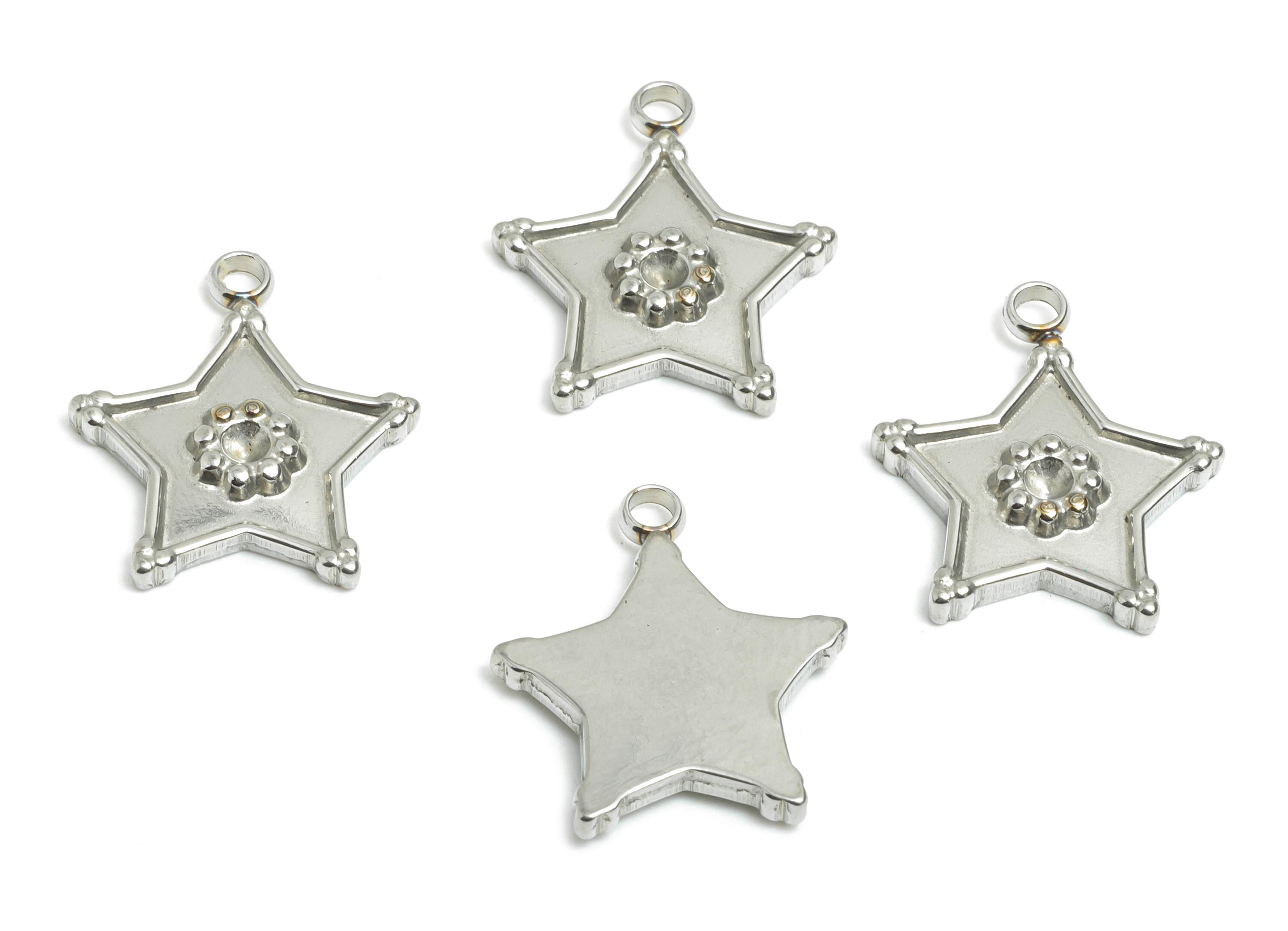 Stainless Steel Star Charms - Radiant Celestial Star Pendant - Silver Steel Jewelry Component - Steel Findings - 17.12x15.1x2.35mm - SS2572 - DOMEDBAZAAR