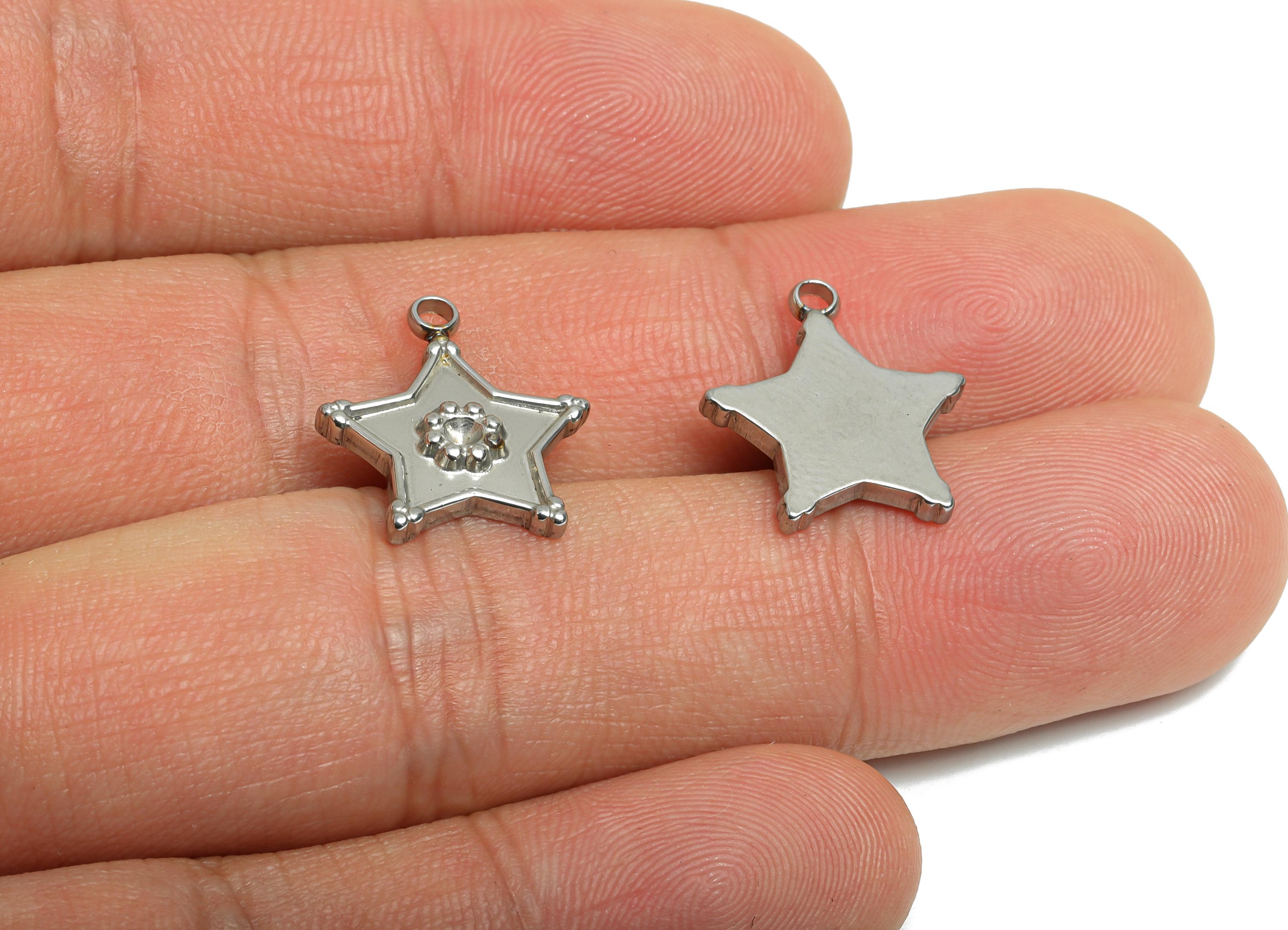 Stainless Steel Star Charms - Radiant Celestial Star Pendant - Silver Steel Jewelry Component - Steel Findings - 17.12x15.1x2.35mm - SS2572 - DOMEDBAZAAR