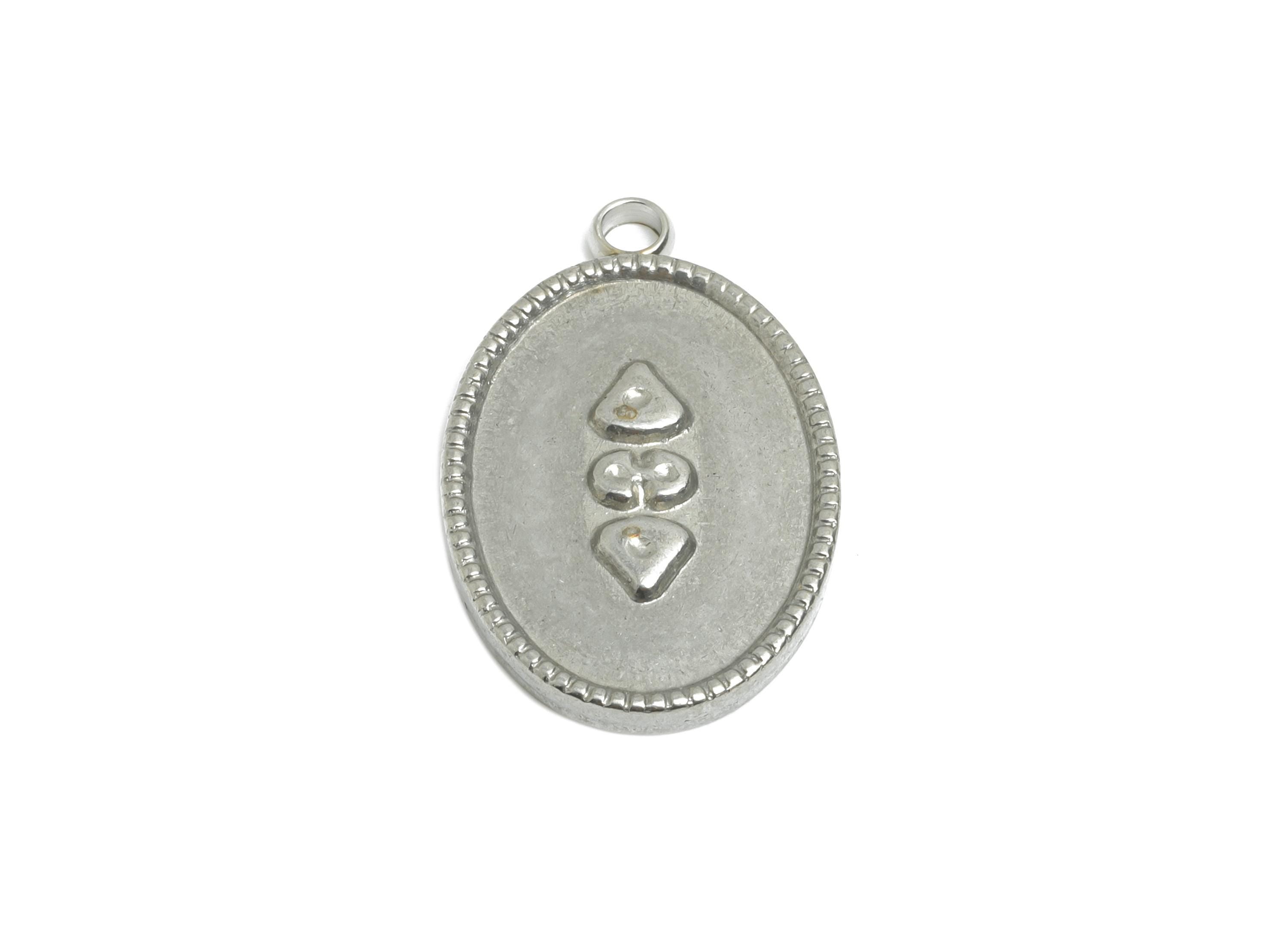 Stainless Steel Oval Pendant - Steel Textured Vintage Looking Charm - Blank Embossed Charm - Stainless Steel Jewelry - 20x13x2.03mm - SS2553 - DOMEDBAZAAR