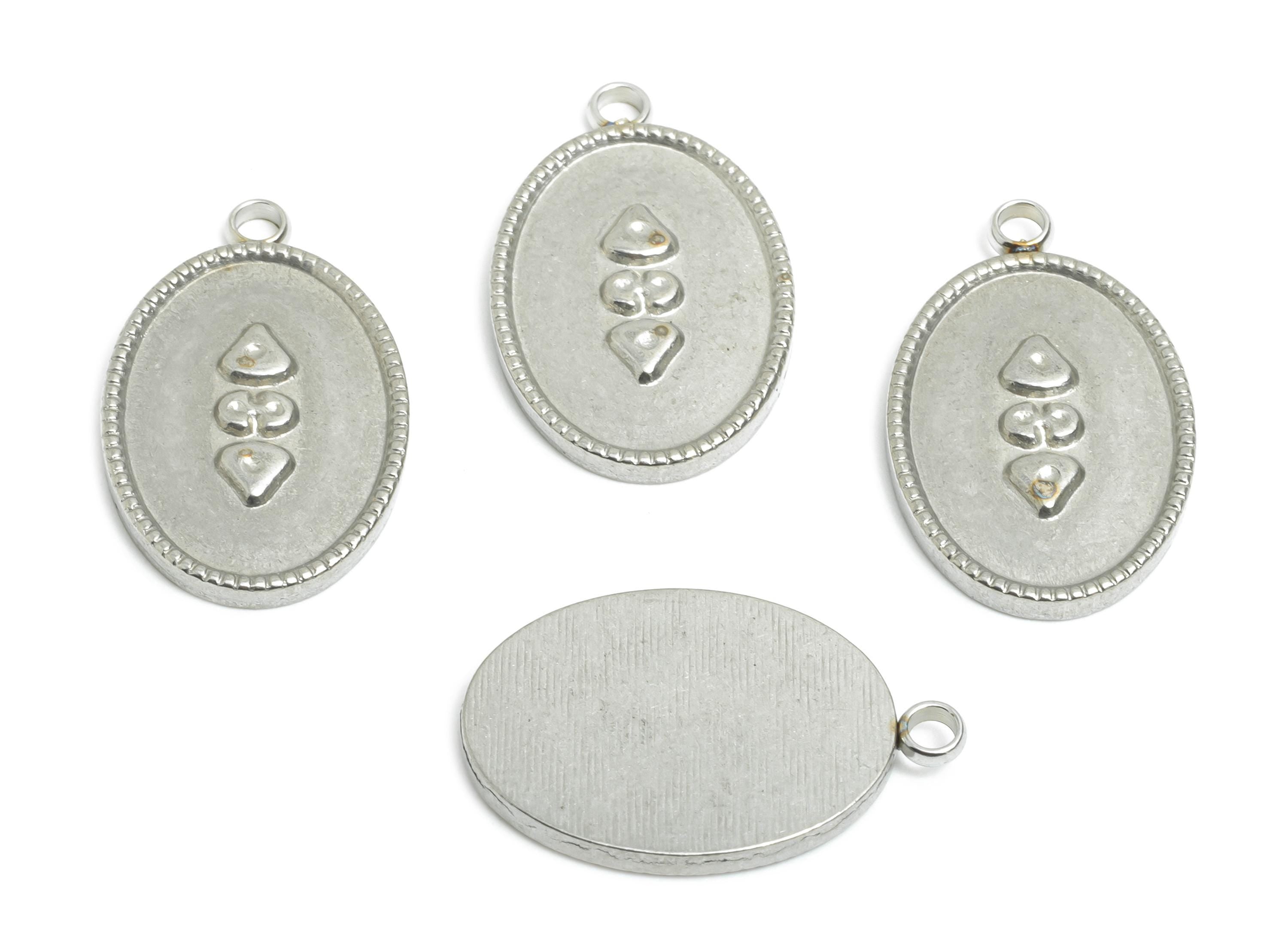 Stainless Steel Oval Pendant - Steel Textured Vintage Looking Charm - Blank Embossed Charm - Stainless Steel Jewelry - 20x13x2.03mm - SS2553 - DOMEDBAZAAR