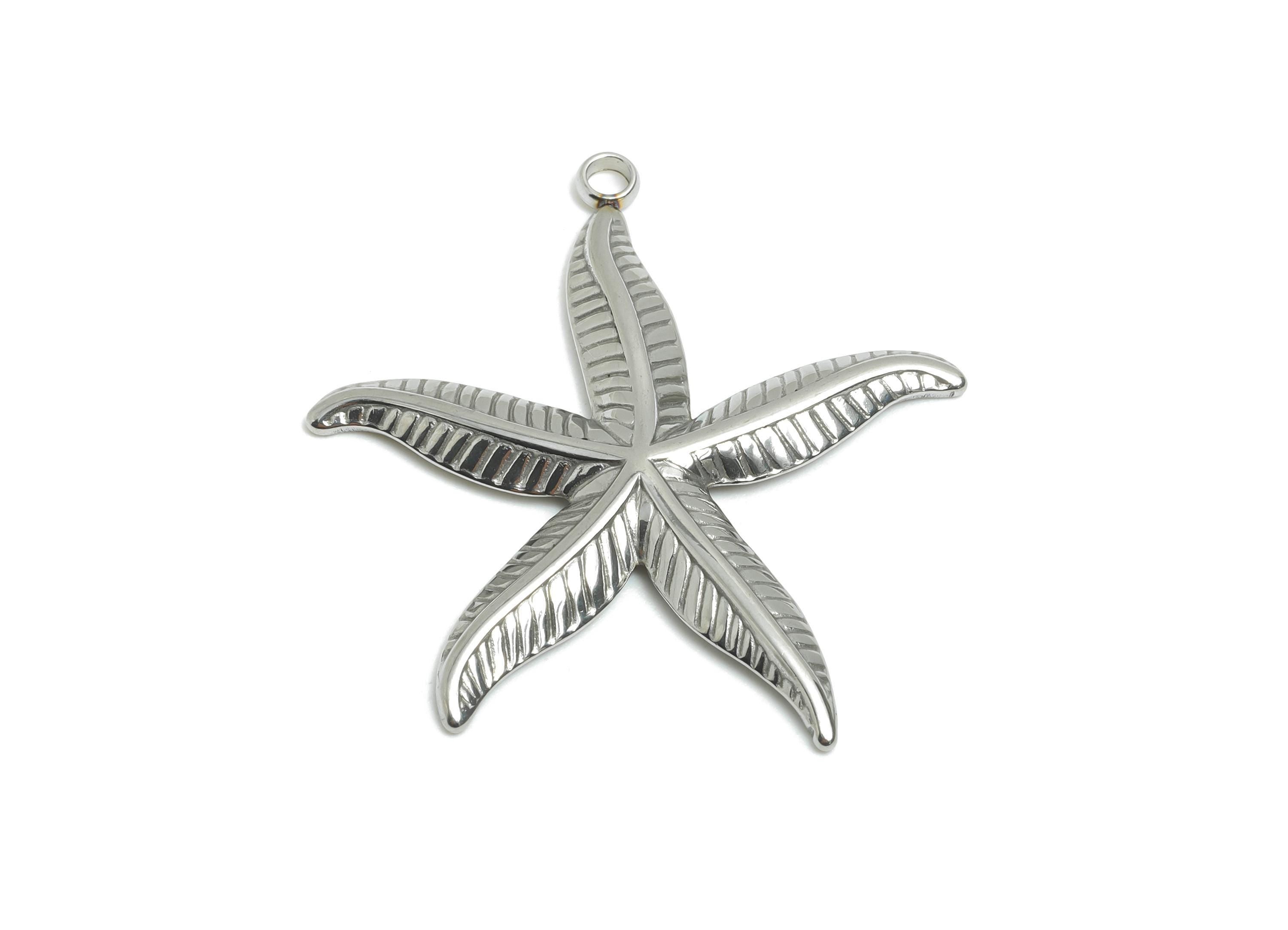 Steel Starfish Pendant - Steel Textured Marine Necklace Pendant - Modern Starfish Jewelry Piece - Steel Jewelry - 32.45x29.5x2.34mm - SS2537 - DOMEDBAZAAR