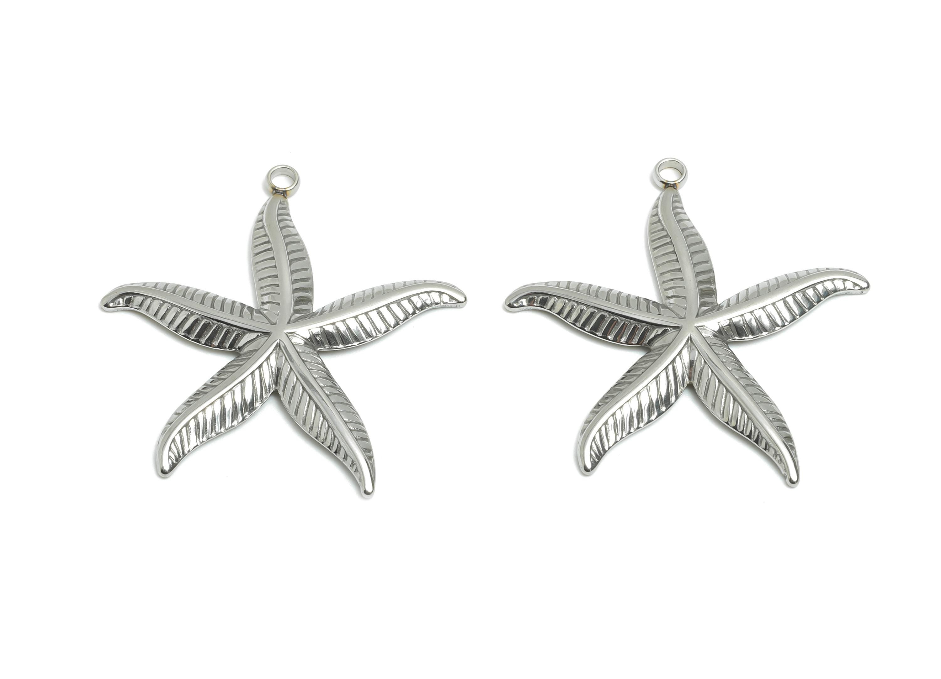 Steel Starfish Pendant - Steel Textured Marine Necklace Pendant - Modern Starfish Jewelry Piece - Steel Jewelry - 32.45x29.5x2.34mm - SS2537 - DOMEDBAZAAR