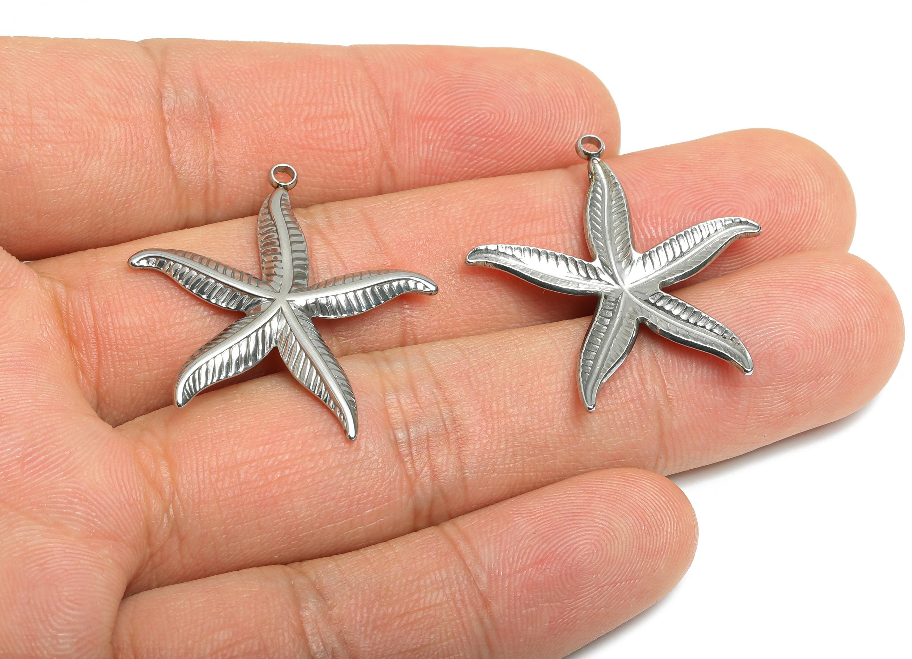 Steel Starfish Pendant - Steel Textured Marine Necklace Pendant - Modern Starfish Jewelry Piece - Steel Jewelry - 32.45x29.5x2.34mm - SS2537 - DOMEDBAZAAR