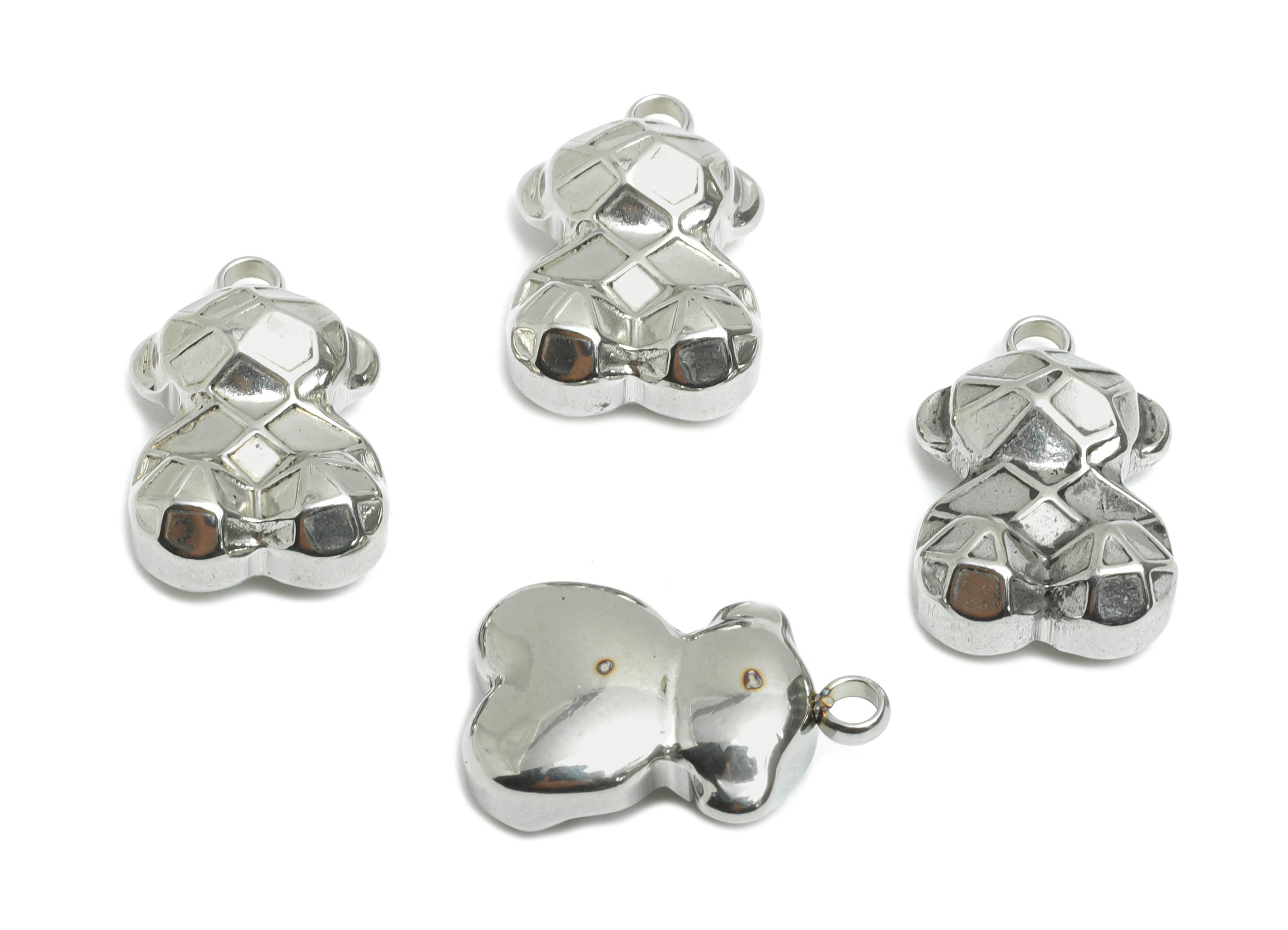 Stainless Steel Bear Pendant - Faceted Solid Bear Charm - Geometry Cute Bear Charm - Modern Stainless Steel Jewelry - 16.14x10x5mm - SS2555 - DOMEDBAZAAR