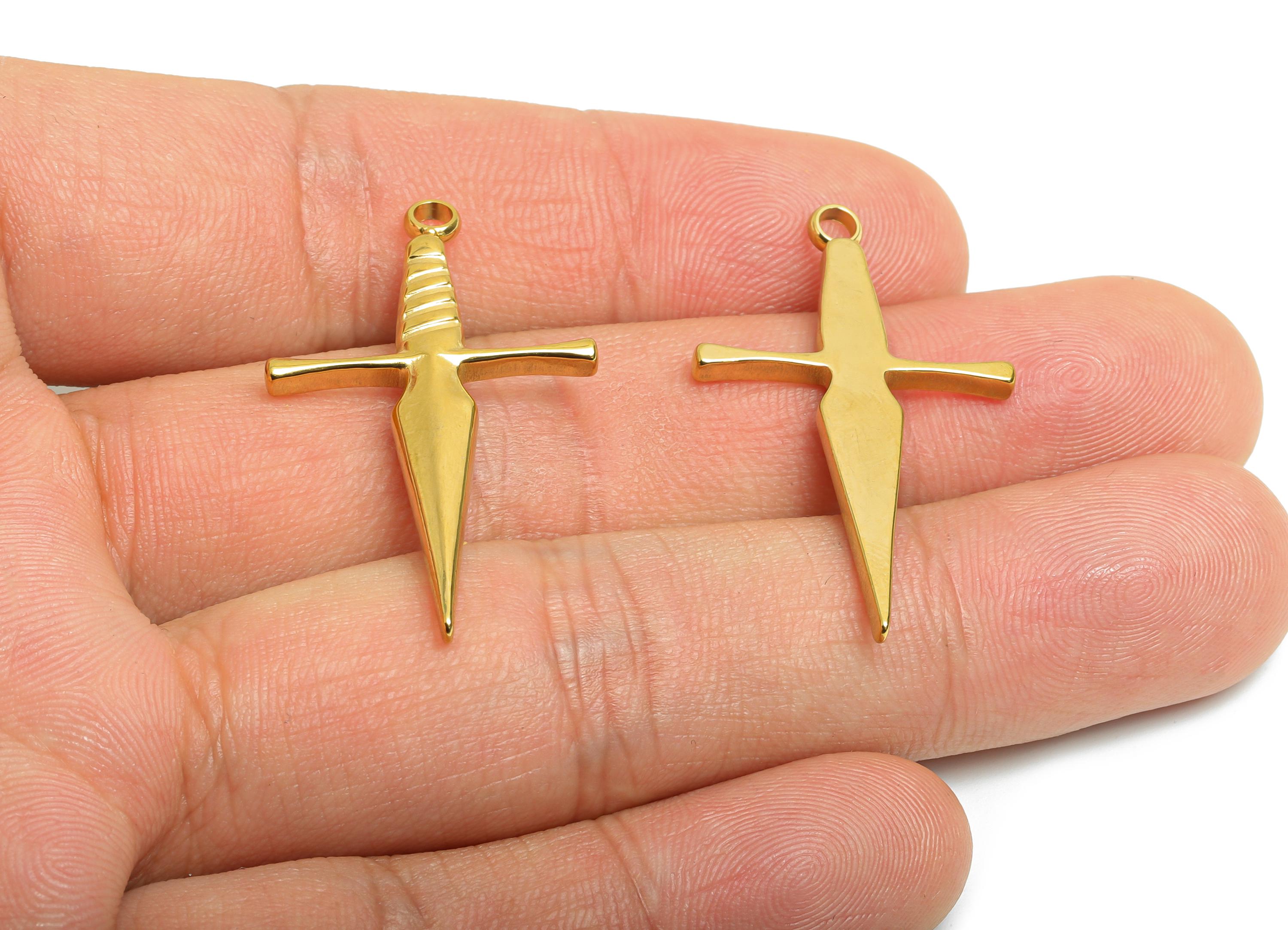 Stainless Steel Sword Pendant - Steel Knight Blade Pendant - Medieval Dagger Necklace - 18 Real Vacuum Plated - 36.9x21.8x2.55mm - SS2588 - DOMEDBAZAAR