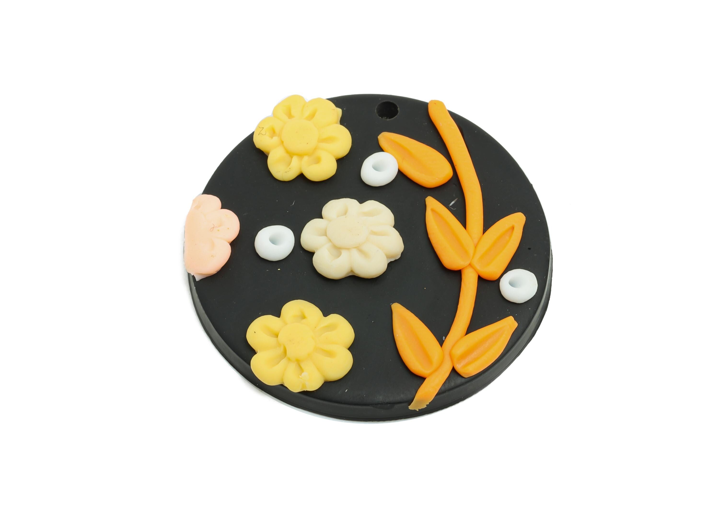 Artisan Handmade Polymer Cloy Pendant - DIY Colorful Floral Earring Making Piece - Rustic Bohemian Flower Jewelry - 30x29x5.11mm - PC2411 - DOMEDBAZAAR