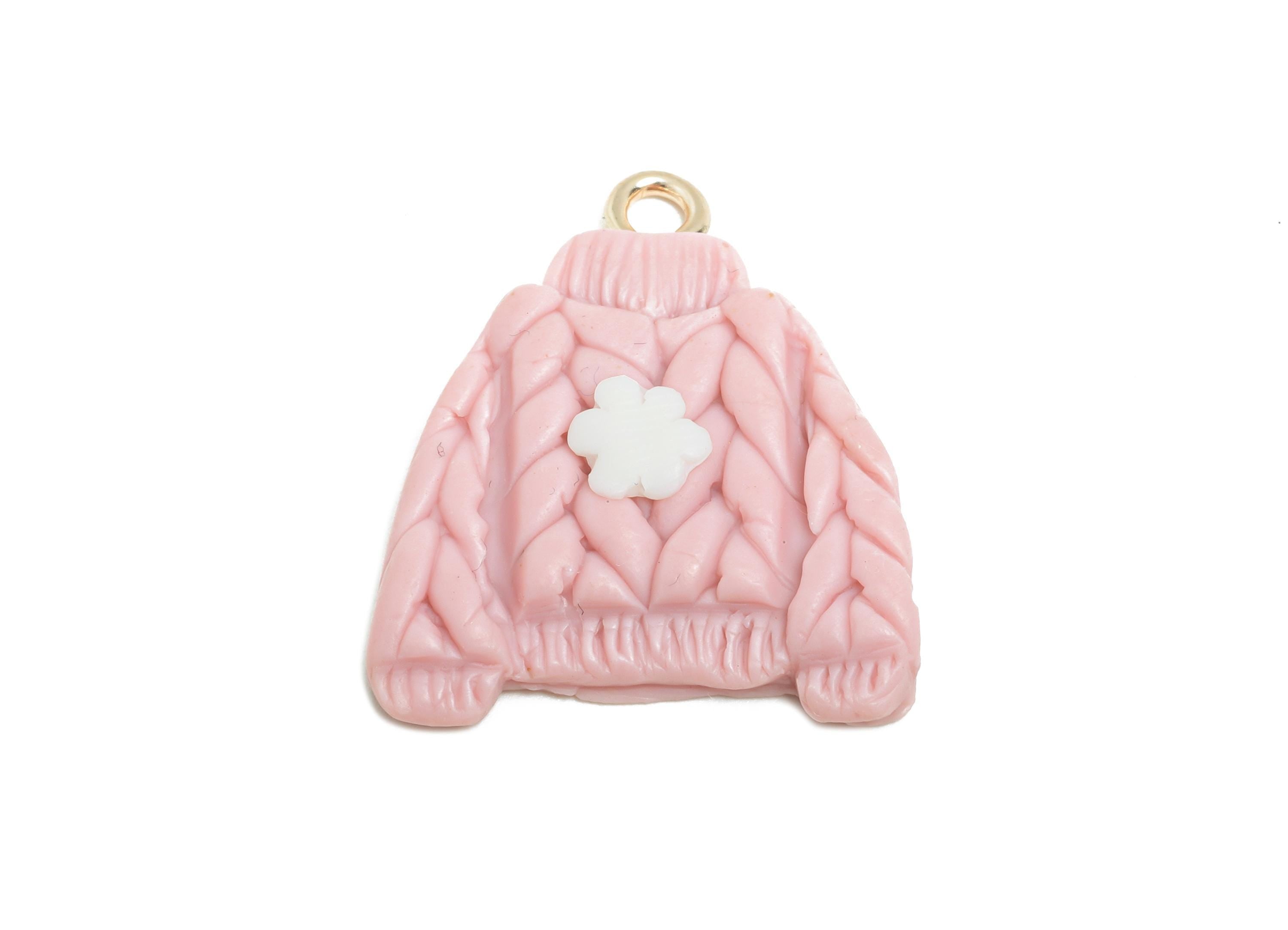 Pink Sweater Polymer Clay Charm - Brass Handmade Craft Supply - Soft Clay Sweater Charm -Figure Handcrafted Jewelry - 24x20x4.03mm - PC2353