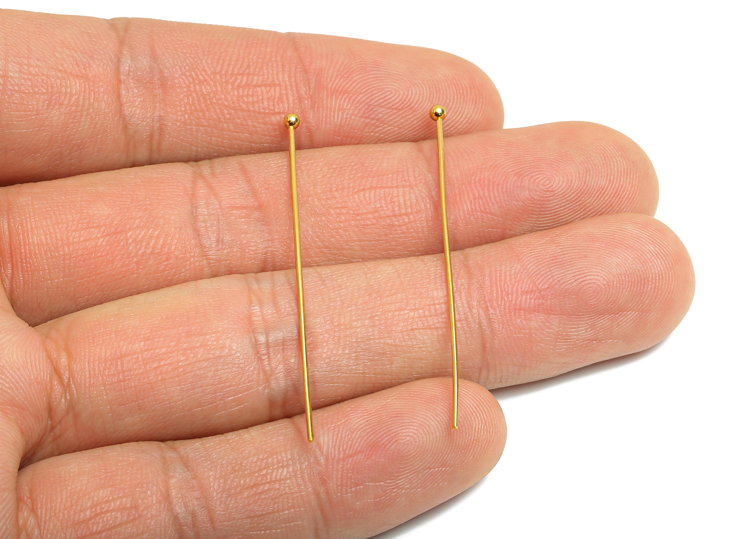 0.7*45mm Steel Ball Head Pin - Ball Head Pin Crafting & Beading Headpin - Ball Head Pins for Jewelry - 18K Real Vacuum Plating - SS2132-45G