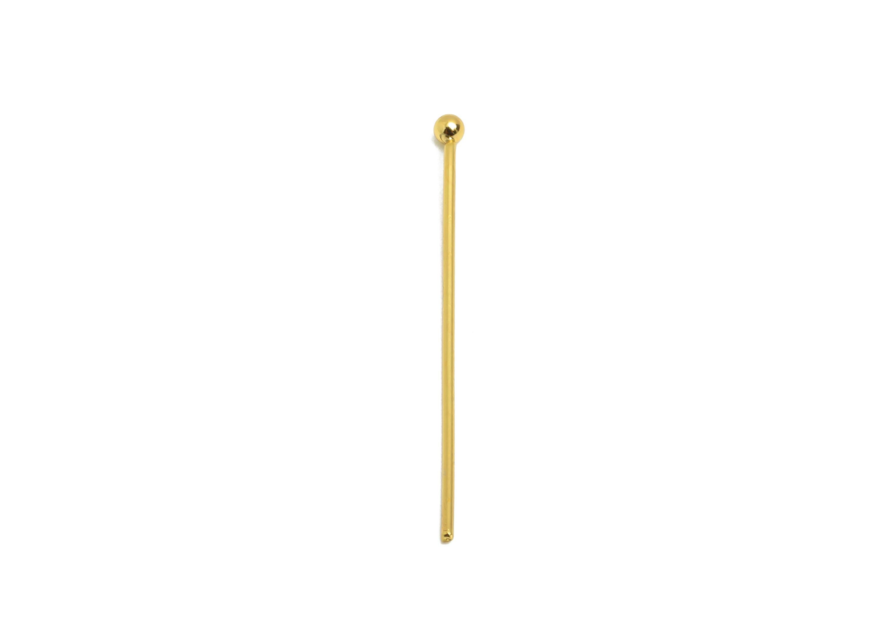 0.7*30mm Steel Ball Head Pin - Ball Head Pin Crafting & Beading Headpin - Ball Head Pins for Jewelry - 18K Real Vacuum Plating - SS2132-30G