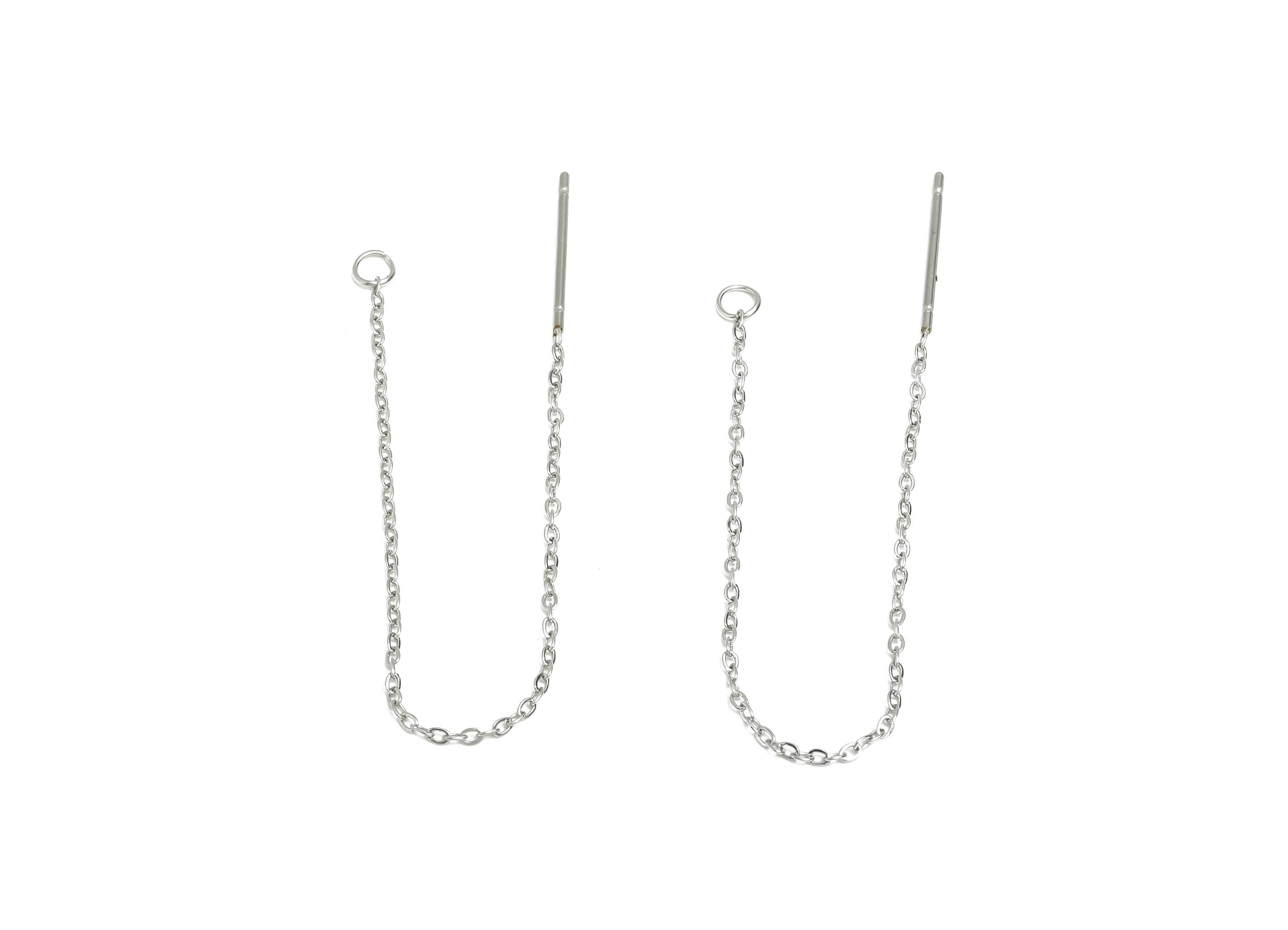 8cm Steel Dangle Chain Earring Post - Flat Cable Chain Earring Stud - Threader Earrings With Loop - Minimalist Dangle Earring - SS2134 - DOMEDBAZAAR
