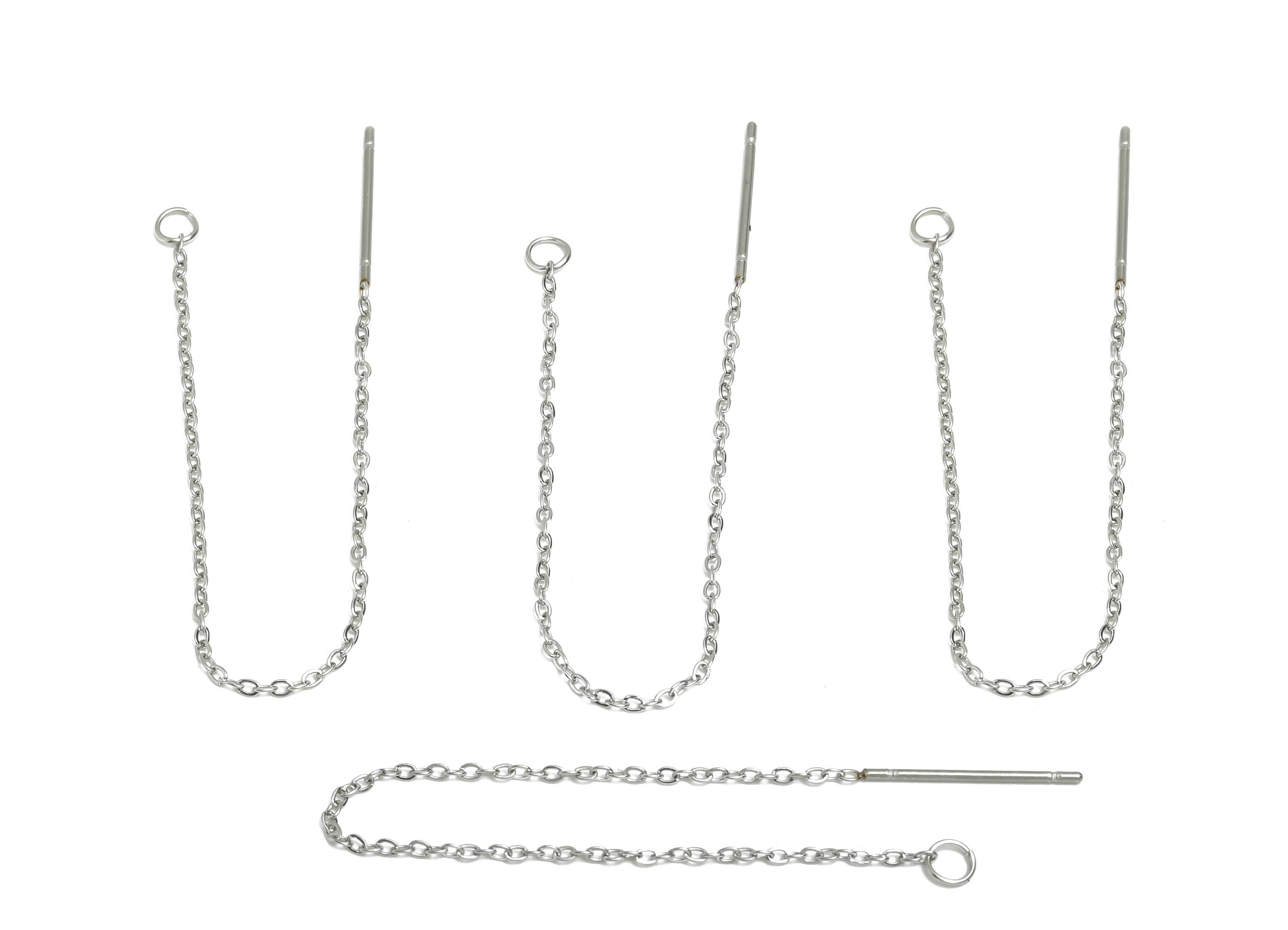 8cm Steel Dangle Chain Earring Post - Flat Cable Chain Earring Stud - Threader Earrings With Loop - Minimalist Dangle Earring - SS2134 - DOMEDBAZAAR