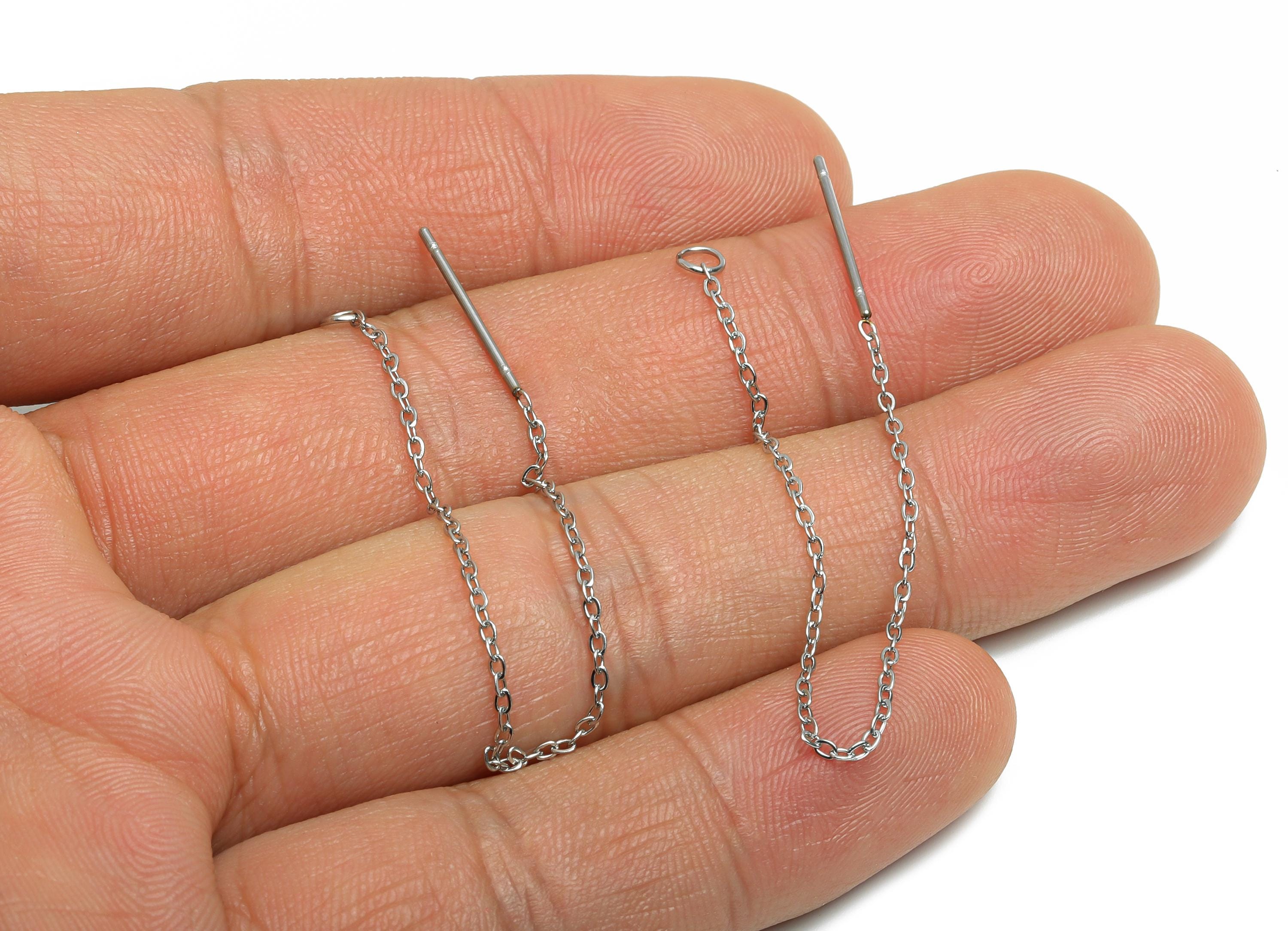 8cm Steel Dangle Chain Earring Post - Flat Cable Chain Earring Stud - Threader Earrings With Loop - Minimalist Dangle Earring - SS2134 - DOMEDBAZAAR