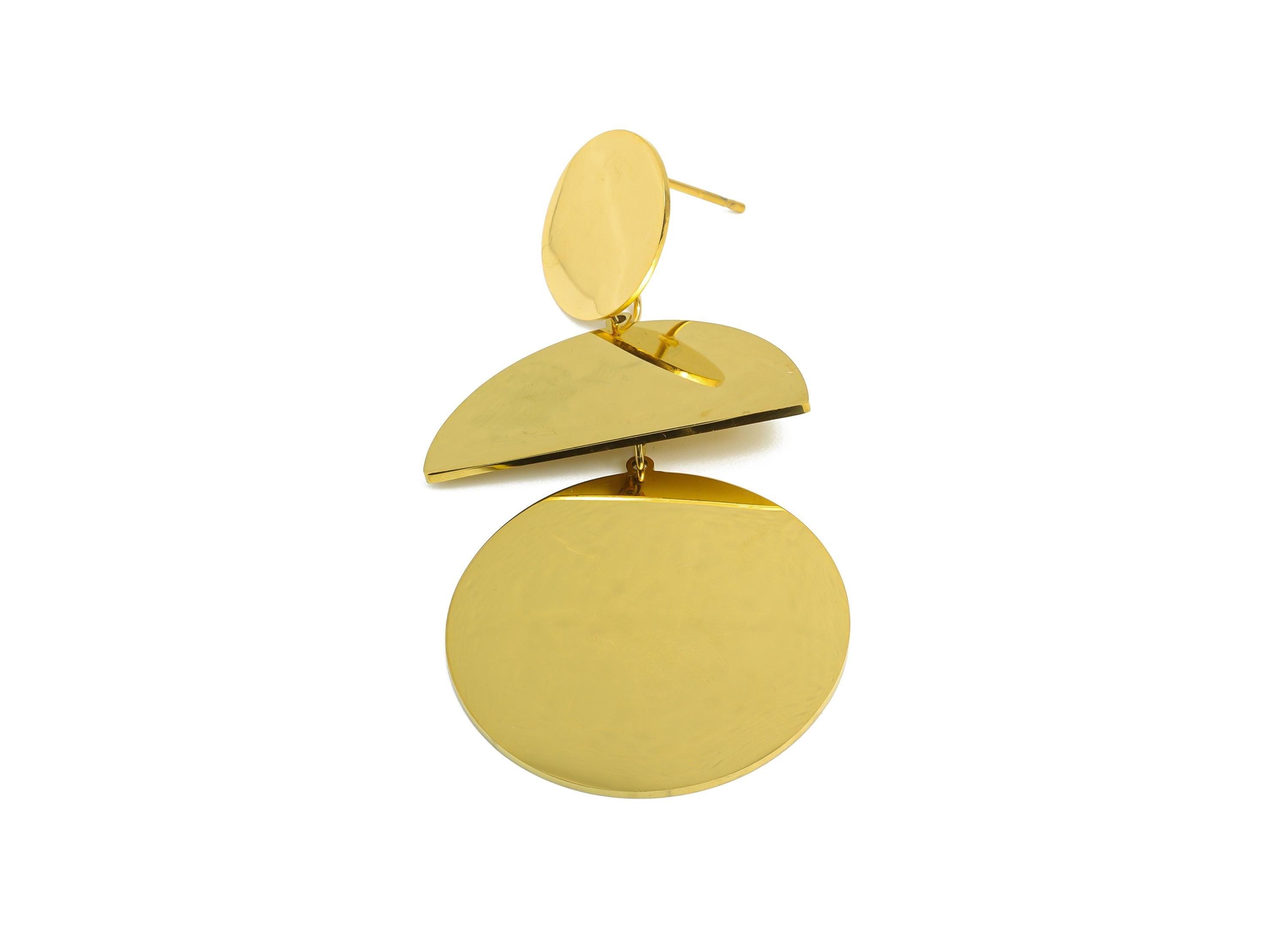 Steel Geometric Dangle Earring Stud - Abstract Geometric Earring Stud - Bold Dangle Earring Post - Vacuum Gold Plating - 59x29x1mm - SS2412 - DOMEDBAZAAR