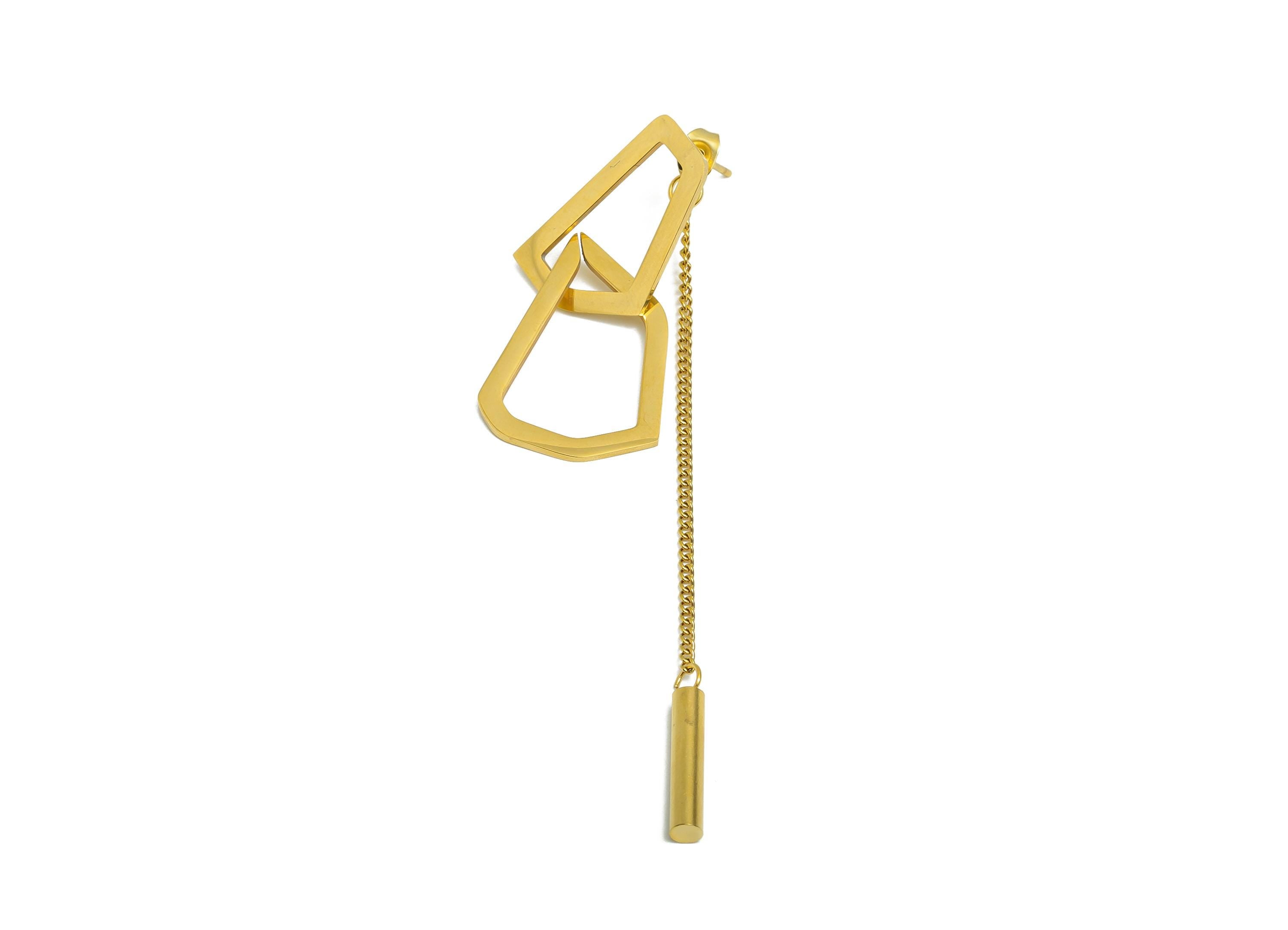 Steel Geometric Dangle Earring Stud - Chic Chain Earrings Stud - Elegant Modern Dangle Earring - Vacuum Gold Plating - 77x25x2.98mm - SS2416 - DOMEDBAZAAR