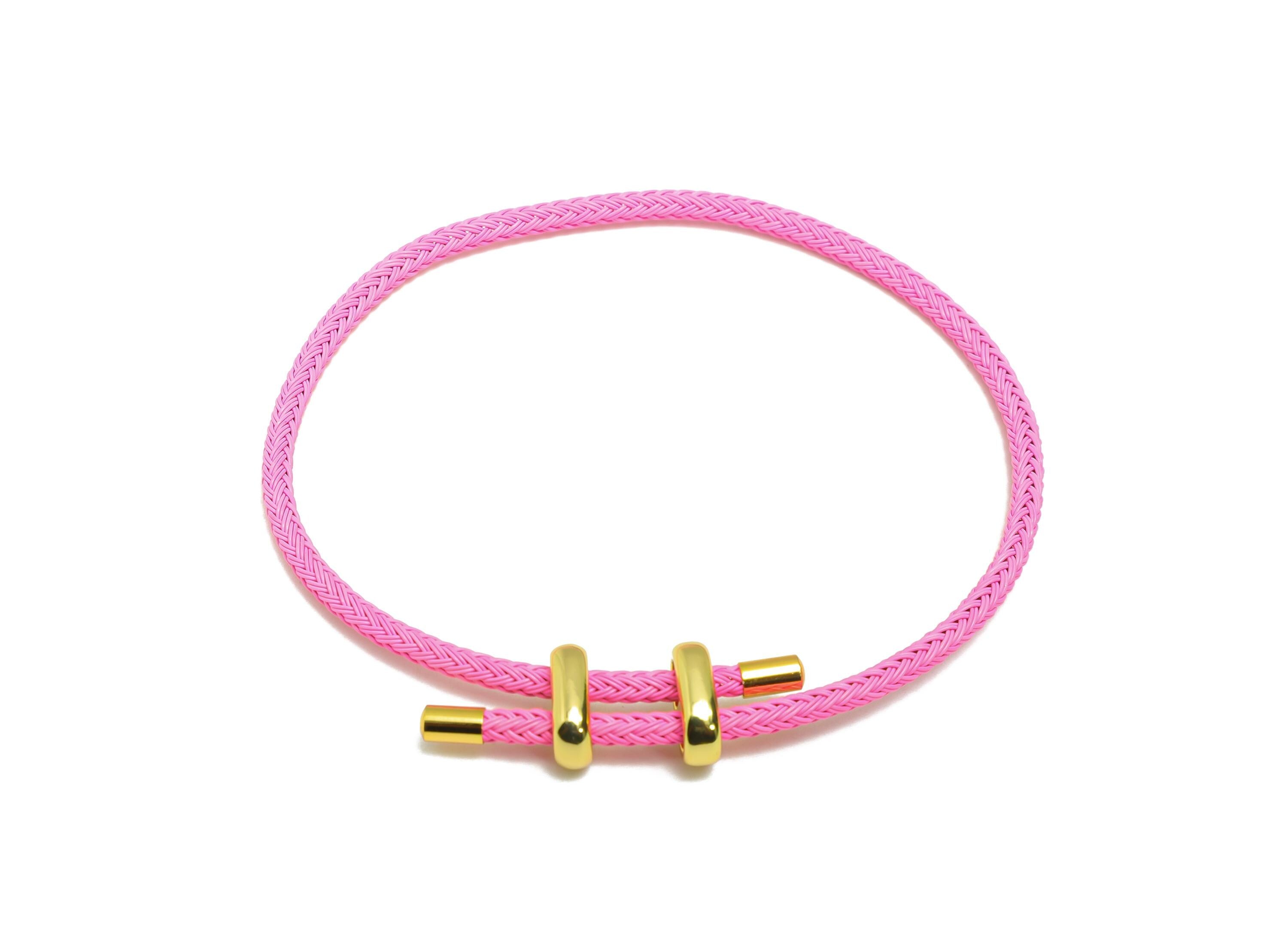 Braided Rope Bracelet With Stainless Steel Clasp - Brass Adjustable Beading Woven Cord Bracelet - Casual Everyday Bracelet Making - HM1070B - DOMEDBAZAAR