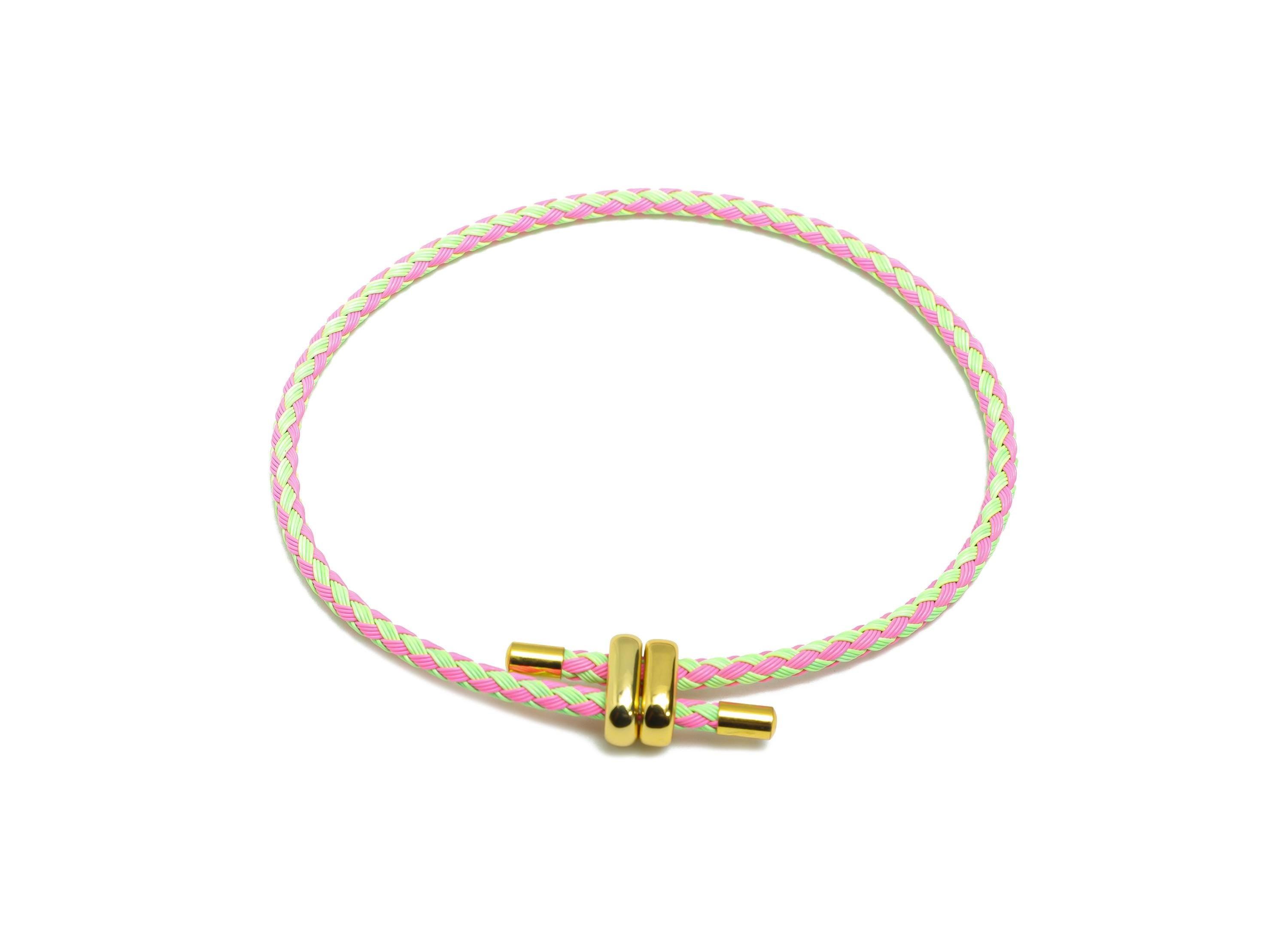Braided Rope Bracelet With Steel Clasp - Brass Rainbow Unisex Woven Cord Bracelet - Minimalist Adjustable Beading Bracelet Making - HM1070L