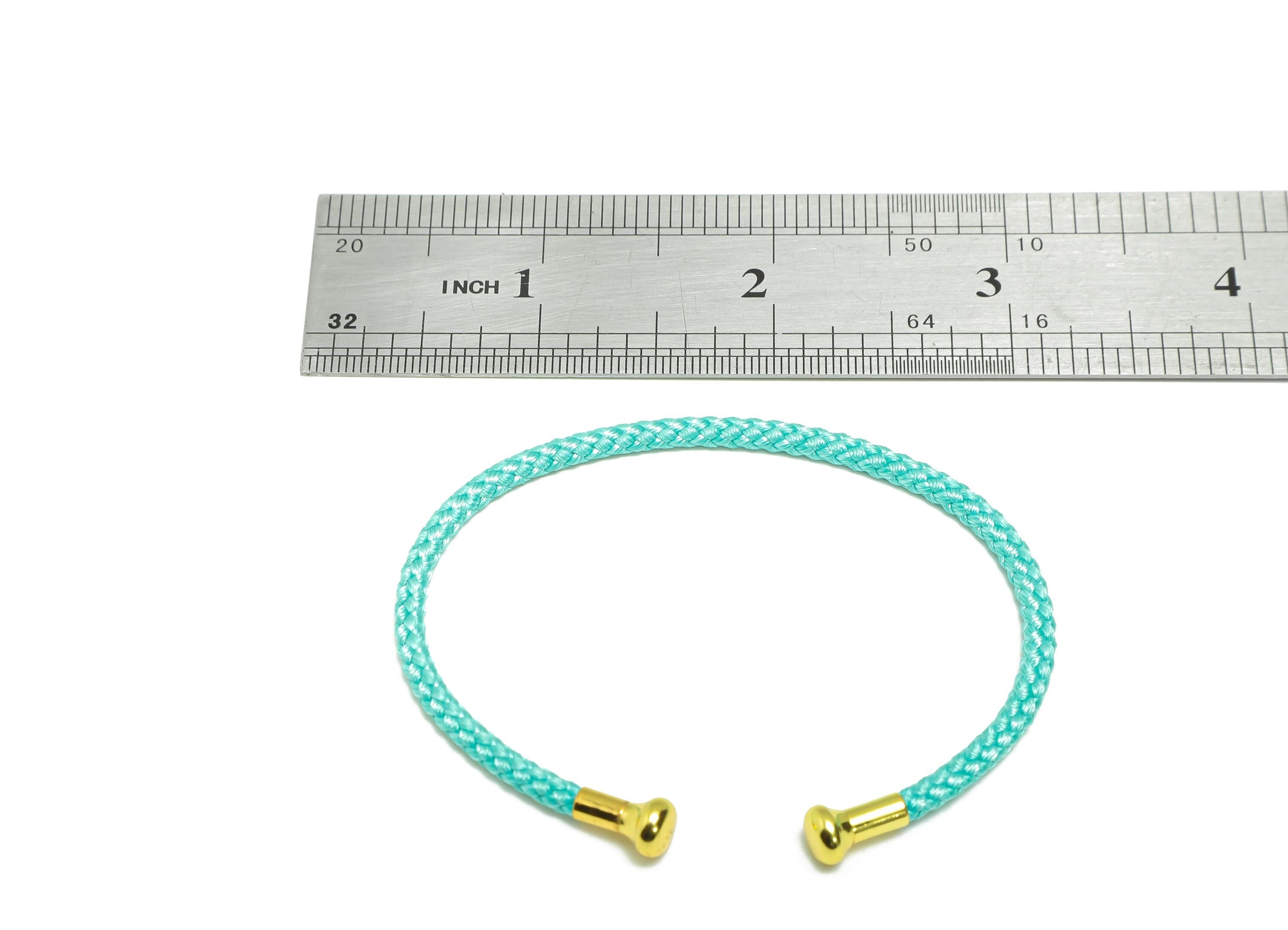 Blue Unisex Rope Bracelet - Brass Handmade Open End Rope Bangle - Steel Adjustable Unlockable Screw Bead Bangle - Bracelet Making - HM1069C