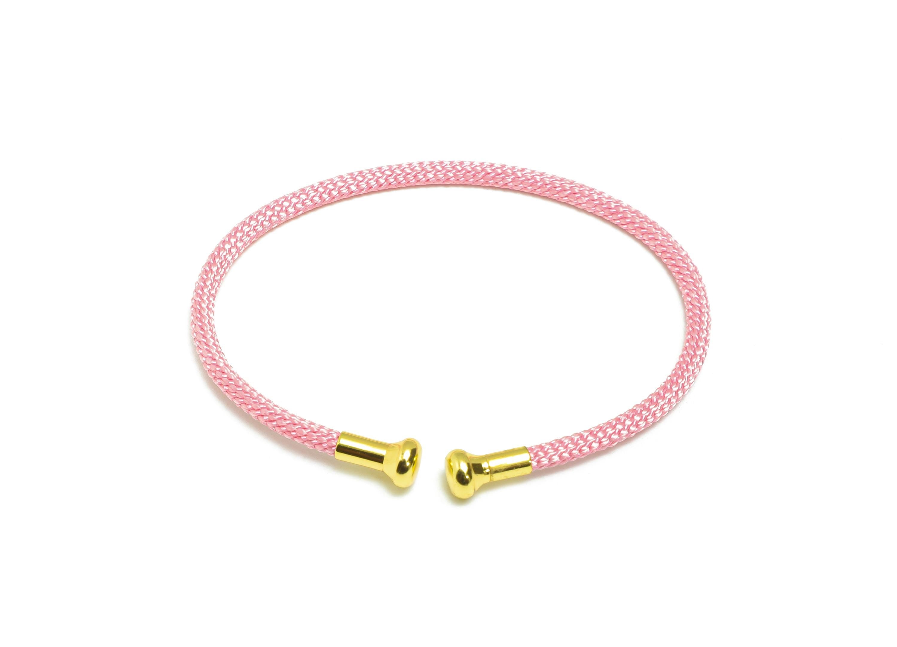 Pink Unisex Rope Bracelet - Brass Handmade Open End Rope Bangle - Steel Adjustable Unlockable Screw Bead Bangle - Bracelet Making - HM1069D