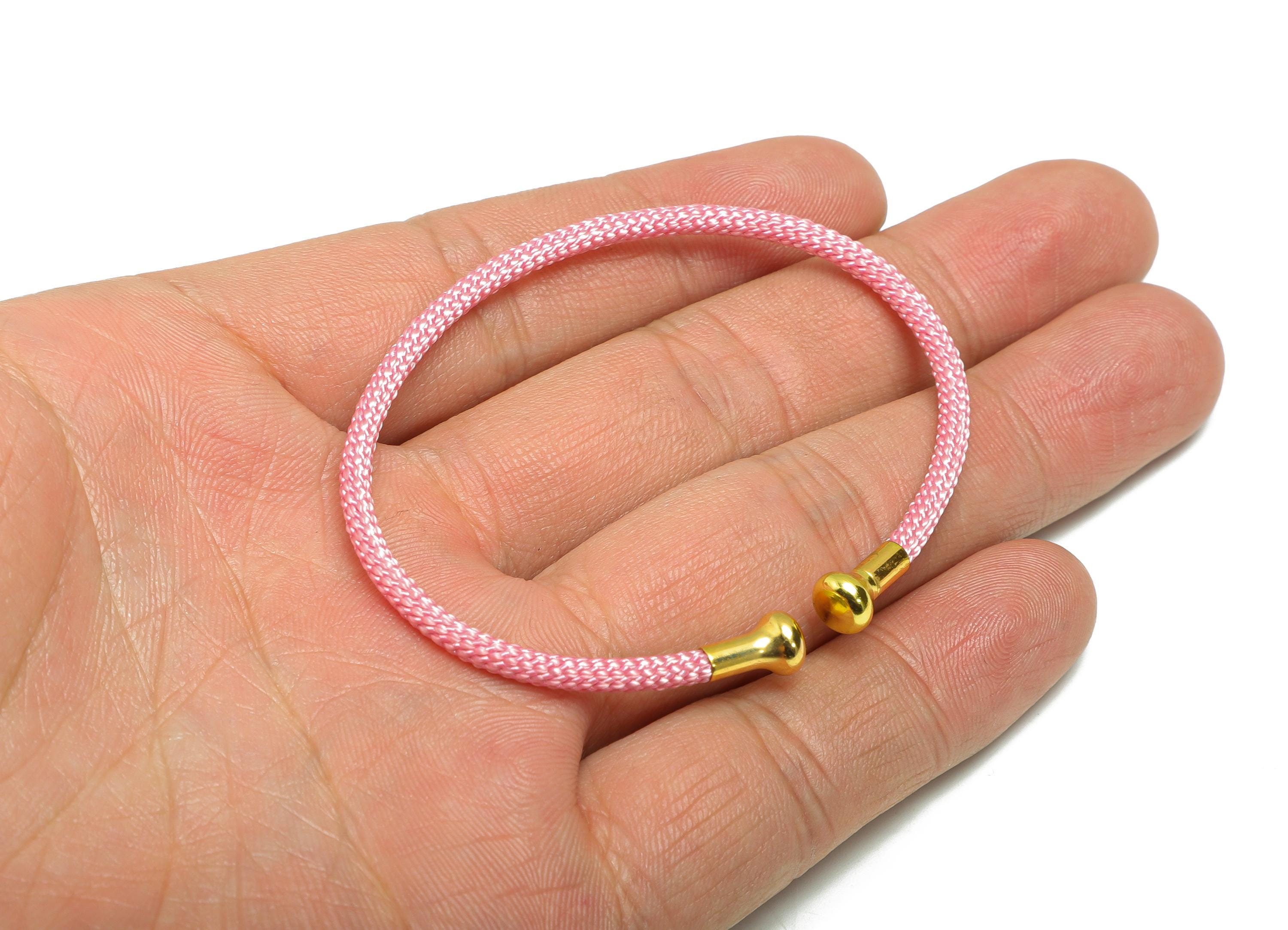 Pink Unisex Rope Bracelet - Brass Handmade Open End Rope Bangle - Steel Adjustable Unlockable Screw Bead Bangle - Bracelet Making - HM1069D - DOMEDBAZAAR
