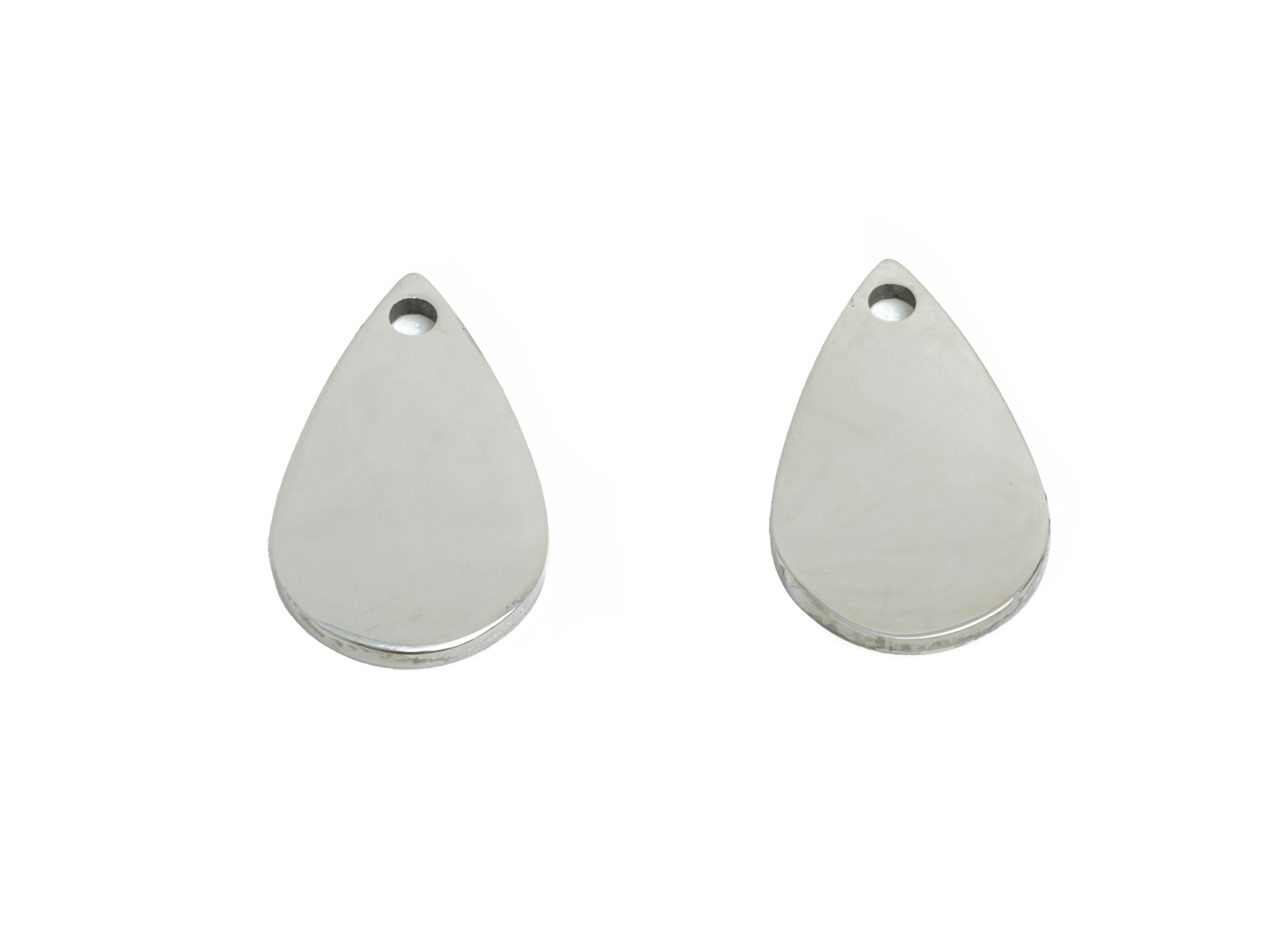 Steel Teardrop Charms - Sleek Polished Steel Drop Pendant - Customizable Flat Teardrop Pendant for DIY Jewelry - 12.58x7.38x0.8mm - SS2700 - DOMEDBAZAAR